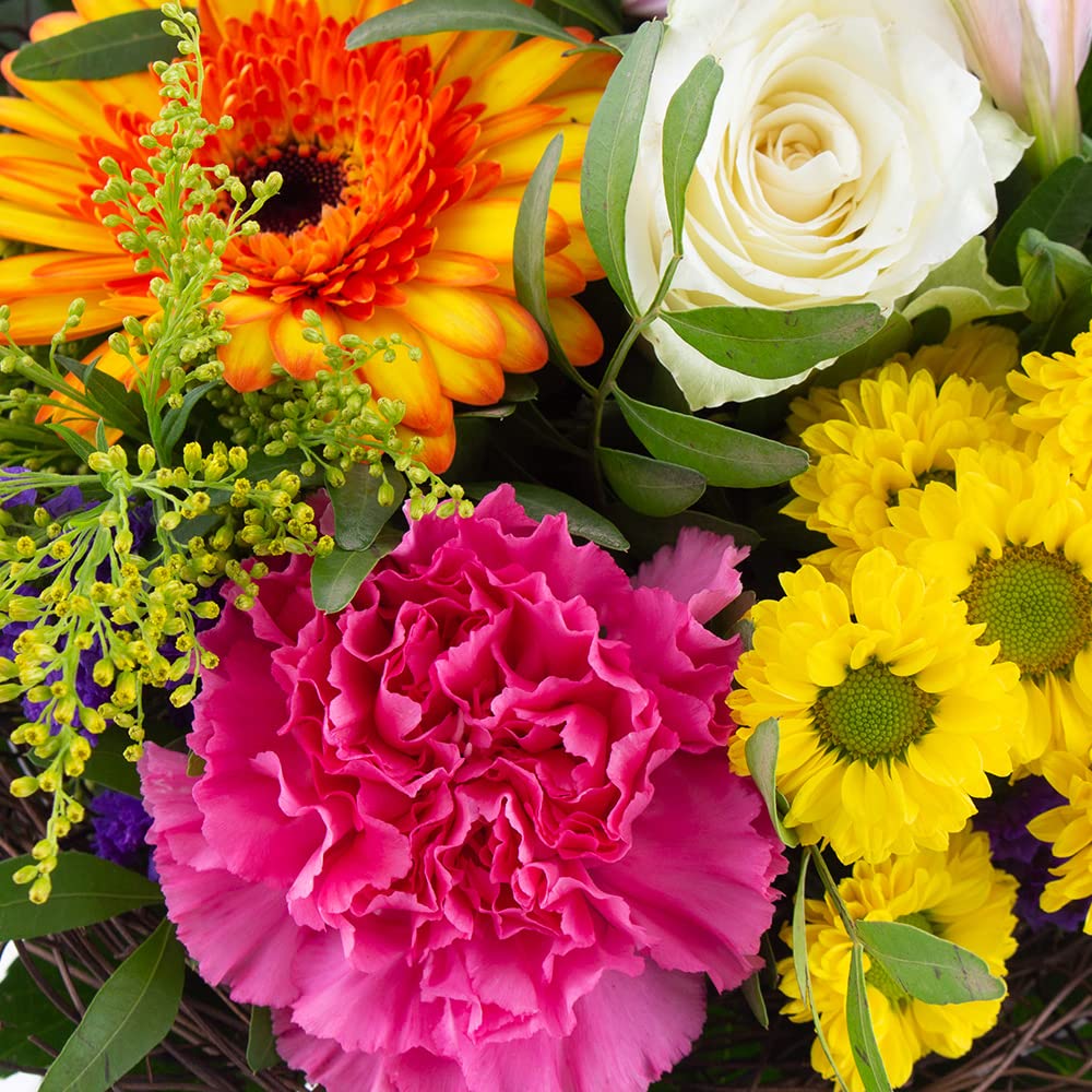 Blumenstrauß Farbenfroh, Bunte Blumen versenden, handgebunden mit 7-Tage-Frische-Garantie, Gerbera, Rosen, Nelken, Chrysanthemen und Inkalilien, Blumenversand