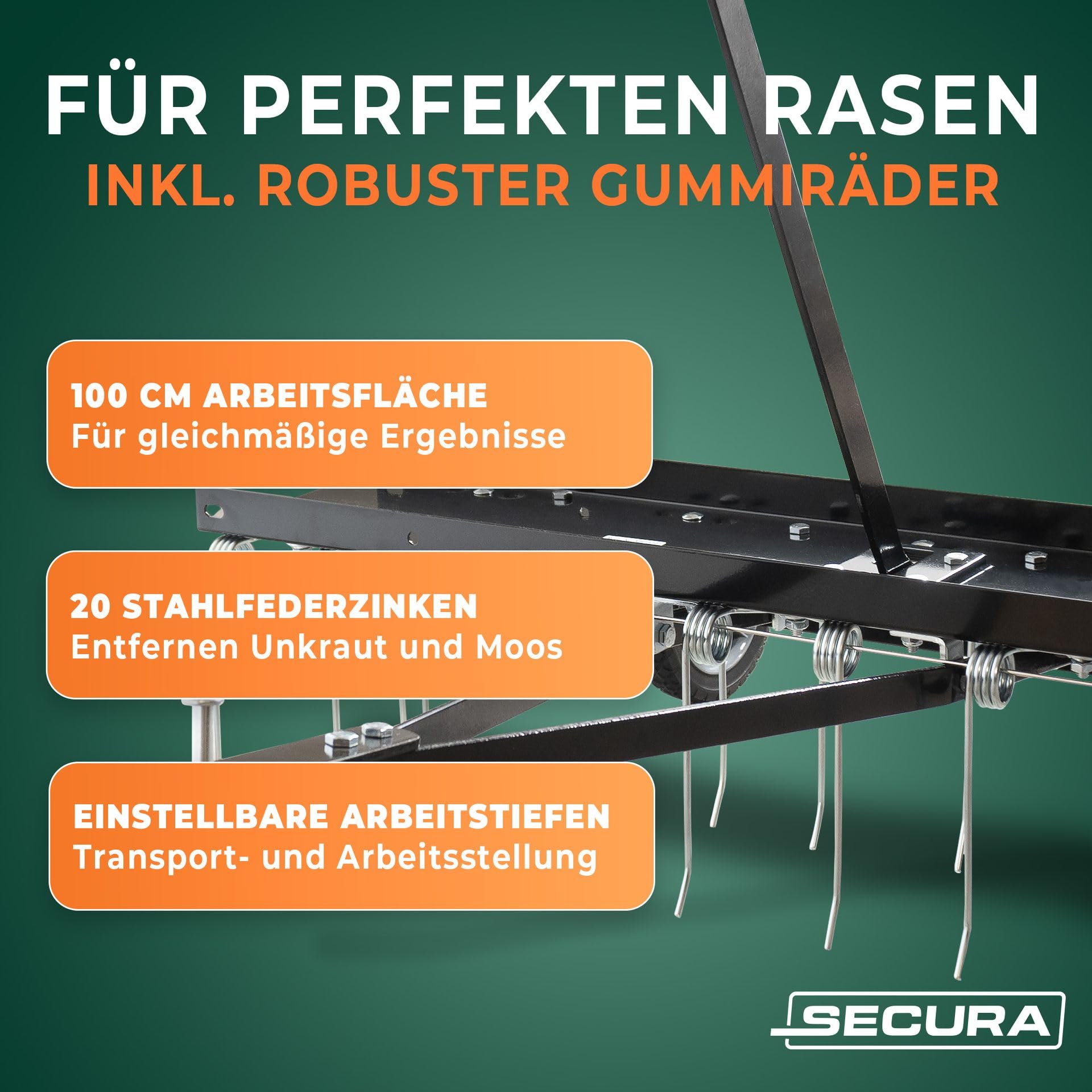 SECURA Vertikutieranhänger Vertikutierer TA100 für Rasentraktoren mit Anhängerkupplung | Anhängevertikutierer