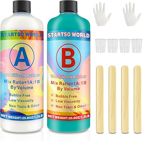 Kit de fabricación de moldes de silicona 10A súper elástico verde jade platino RTV-2 goma de silicona líquida 98 libras para fundición de moldes de