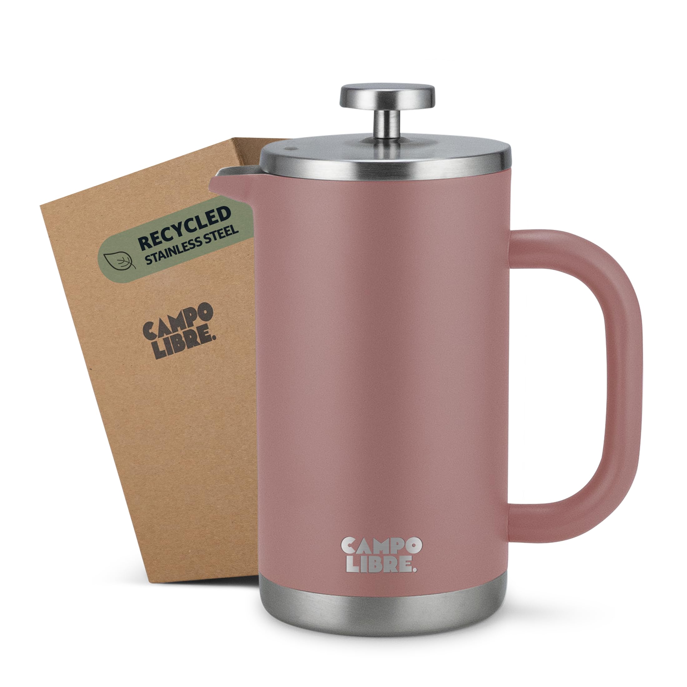 Campo Libre.® Giorgio. French Press, Coffee Press – 600ml Stainless Steel Cafetiere, Double-Wall Insulated, Plastic-Free, Thermal Coffee Maker with Spare Filter – Dishwasher safe - Recycled Steel.