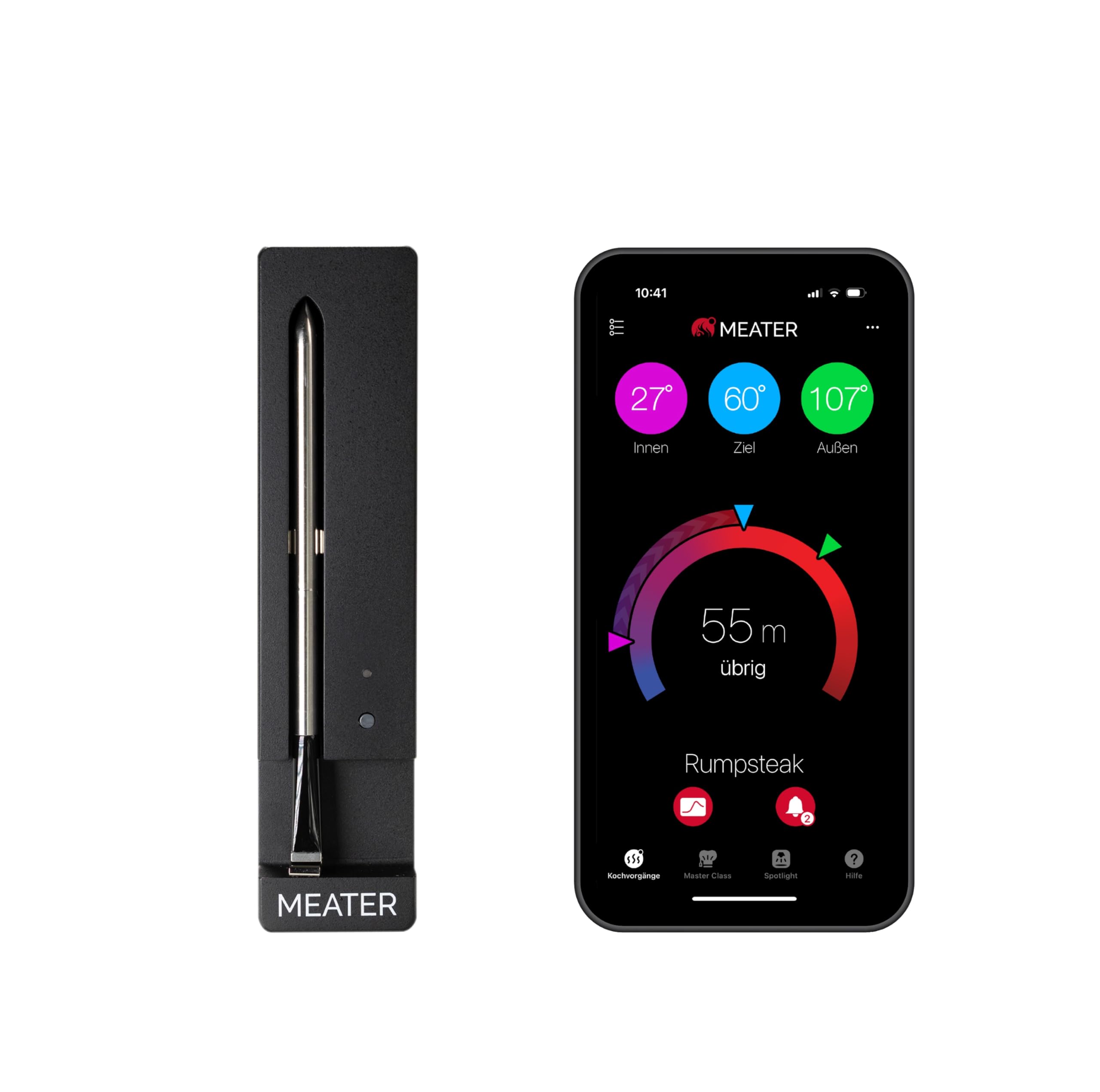 MEATER SE: Das Kabellose, Smarte Fleischthermometer mit Bluetooth | Hohe Reichweite | Misst Kern- und Umgebungstemperatur | BBQ, Ofen, Grill, Küche, Smoker, Rotisserie, mit schwarzem Ladegerät