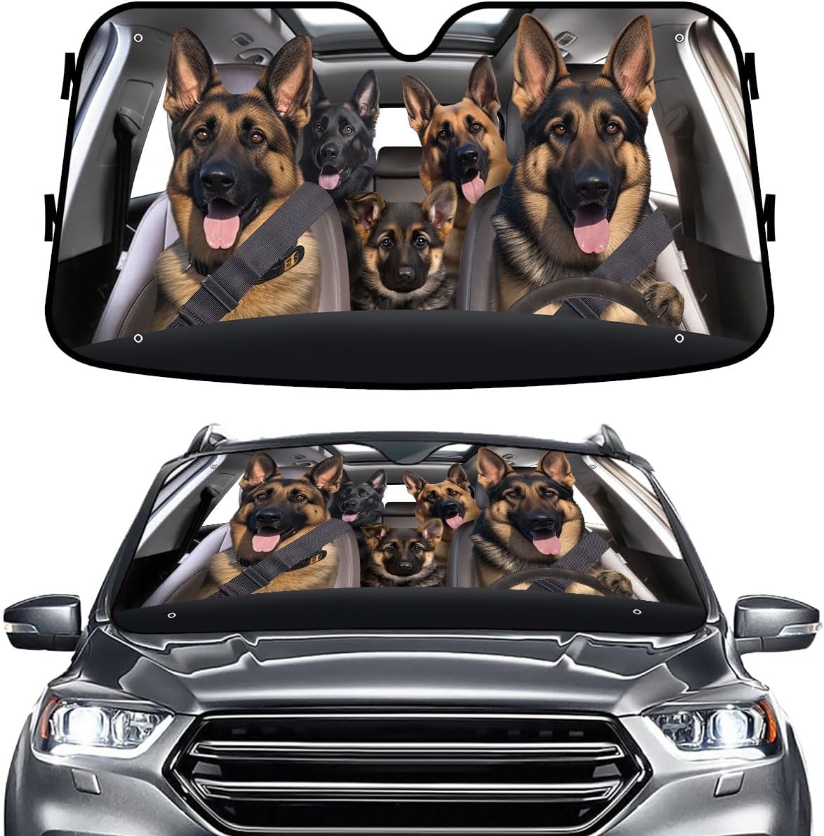 GENANY German Shepherd Dog Family Funny Windshield Sun Shade for Car SUV Truck (55x30 Inches), Sun Shade Windshield, Protector Blocks UV, Spring Car Decor