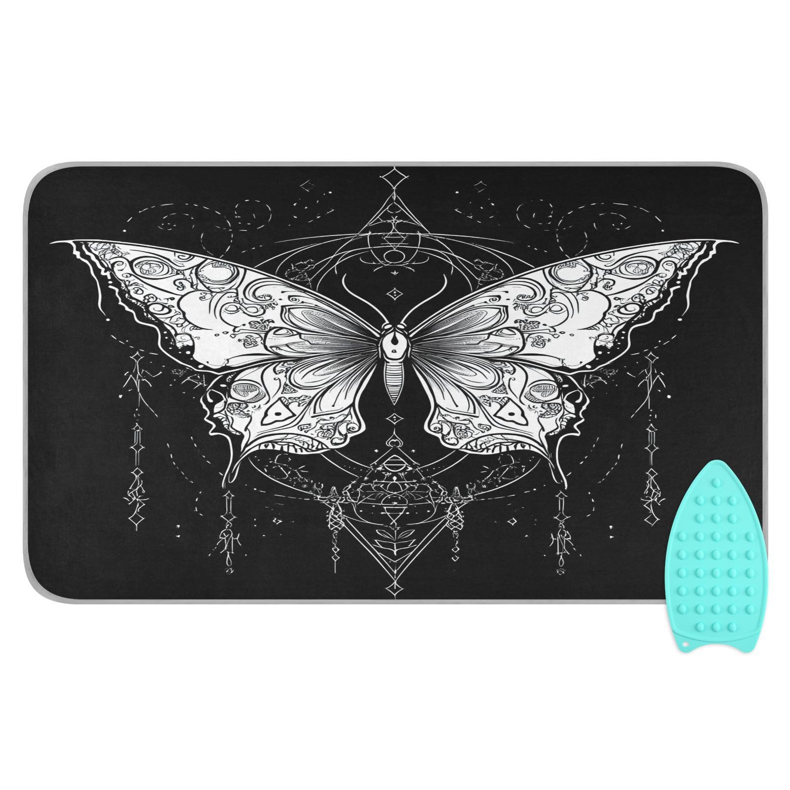 Bulletgxll Butterfly with Mystical Ironing Mat Portable Travel Ironing Pad Heat Resistant Ironing Blanket for Washer, Dryer, Table Top, Countertop, Ironing Board (27.6 x 47.2 Inches)