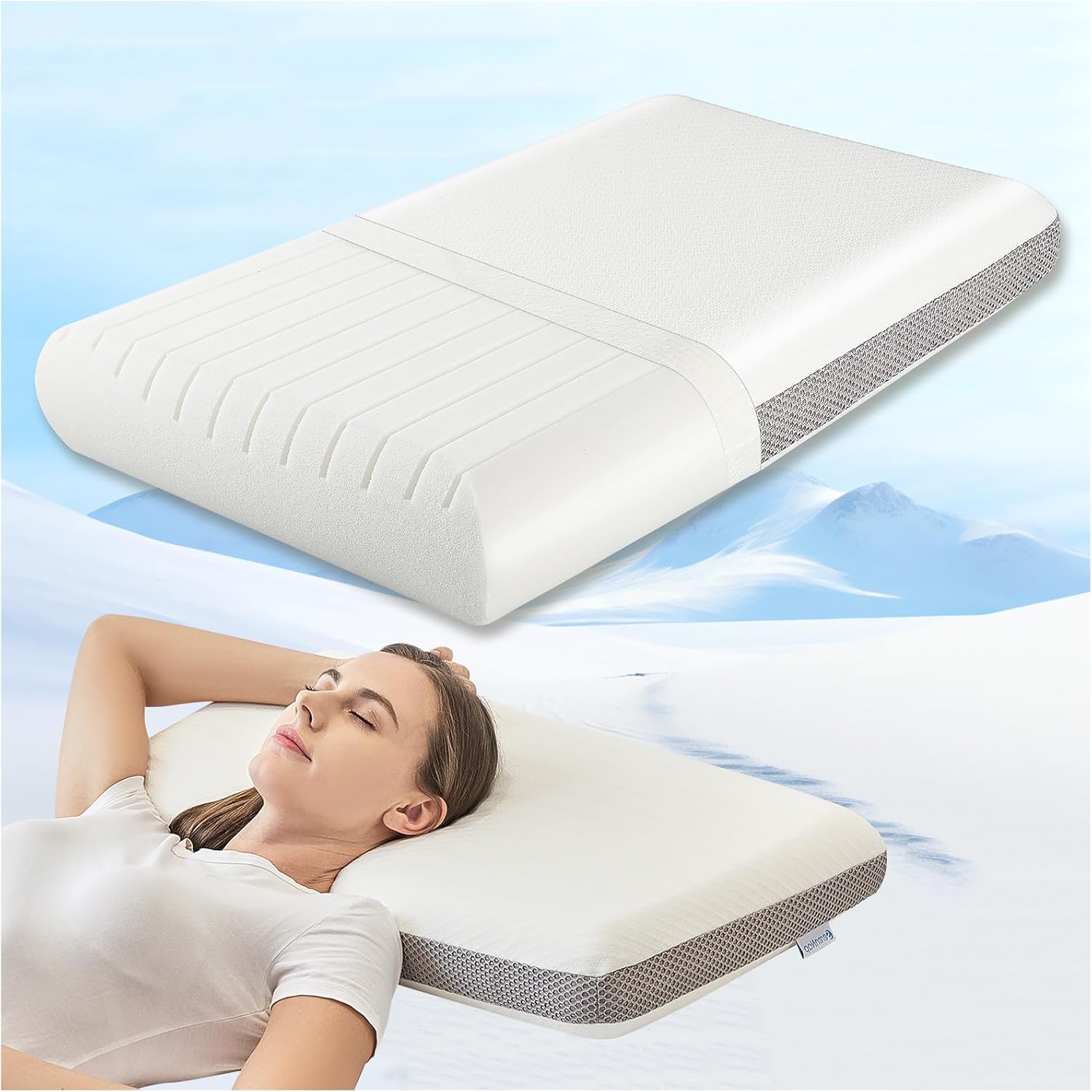 Double-Side Memory Foam Pillow,4'' Cervical Neck Pillow for Side Sleeper,Medium Firm & Soft Two-Sided Ergonomic Pillow for Back Stomach Sleeper with Removable Cover White