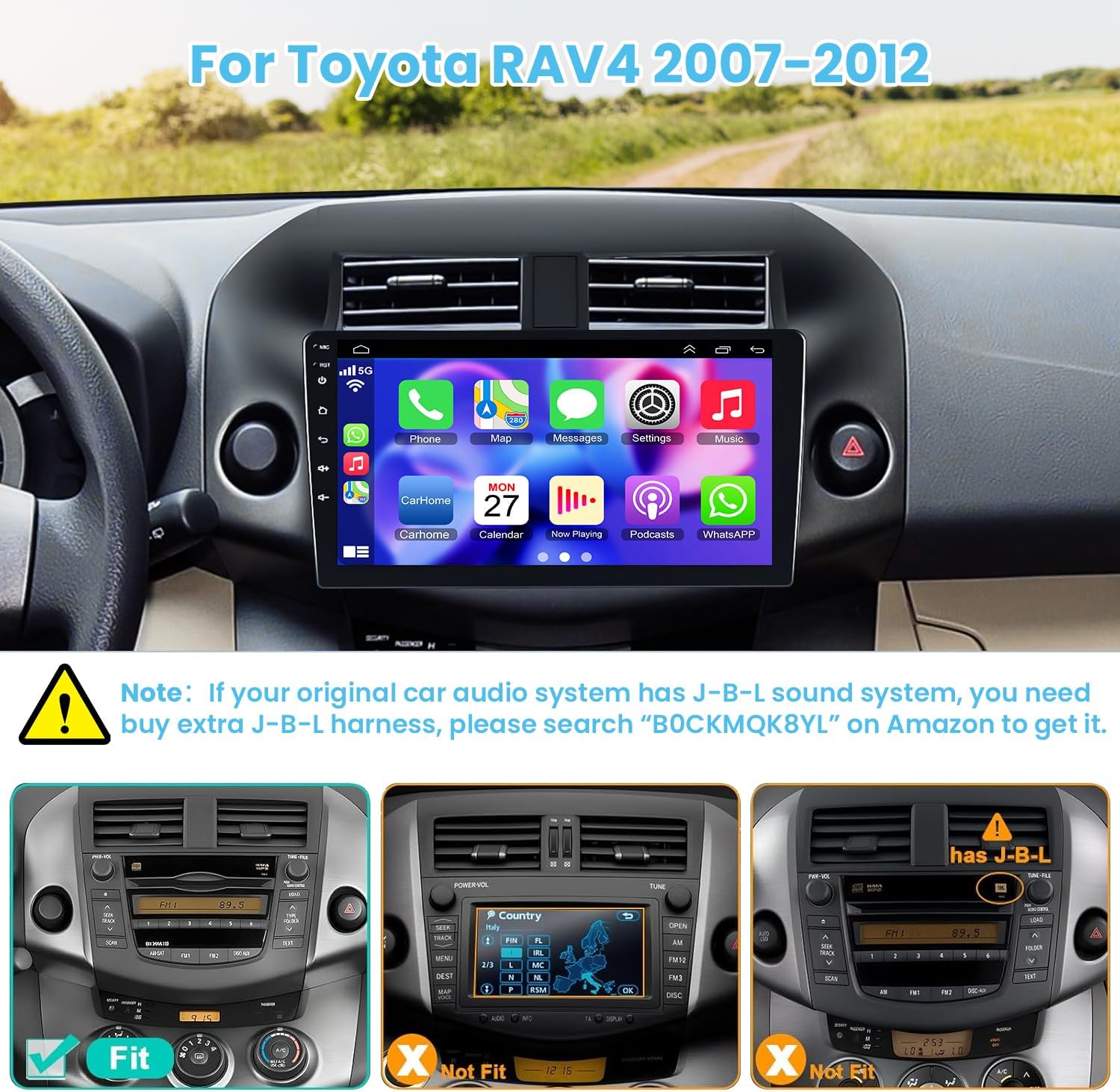 4G+64G Car Radio Stereo for Toyota RAV4 2007-2012, Wireless Carplay&Android Auto with Android 13 Support Bluetooth/Voice Control/GPS/WiFi/Back-up Camera/SWC/FM, 10 Inch IPS Touch Screen