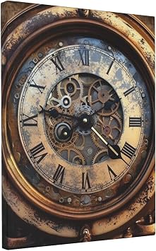 LKVNSWERT Canvas Wall Art for Living Room Modern Artwork Painting Pictures 12" x 16" Hanging Canvas Prints Steampunk Clock Aesthetic Wall Art for Bedroom Bathroom Office Wallart Print Decor