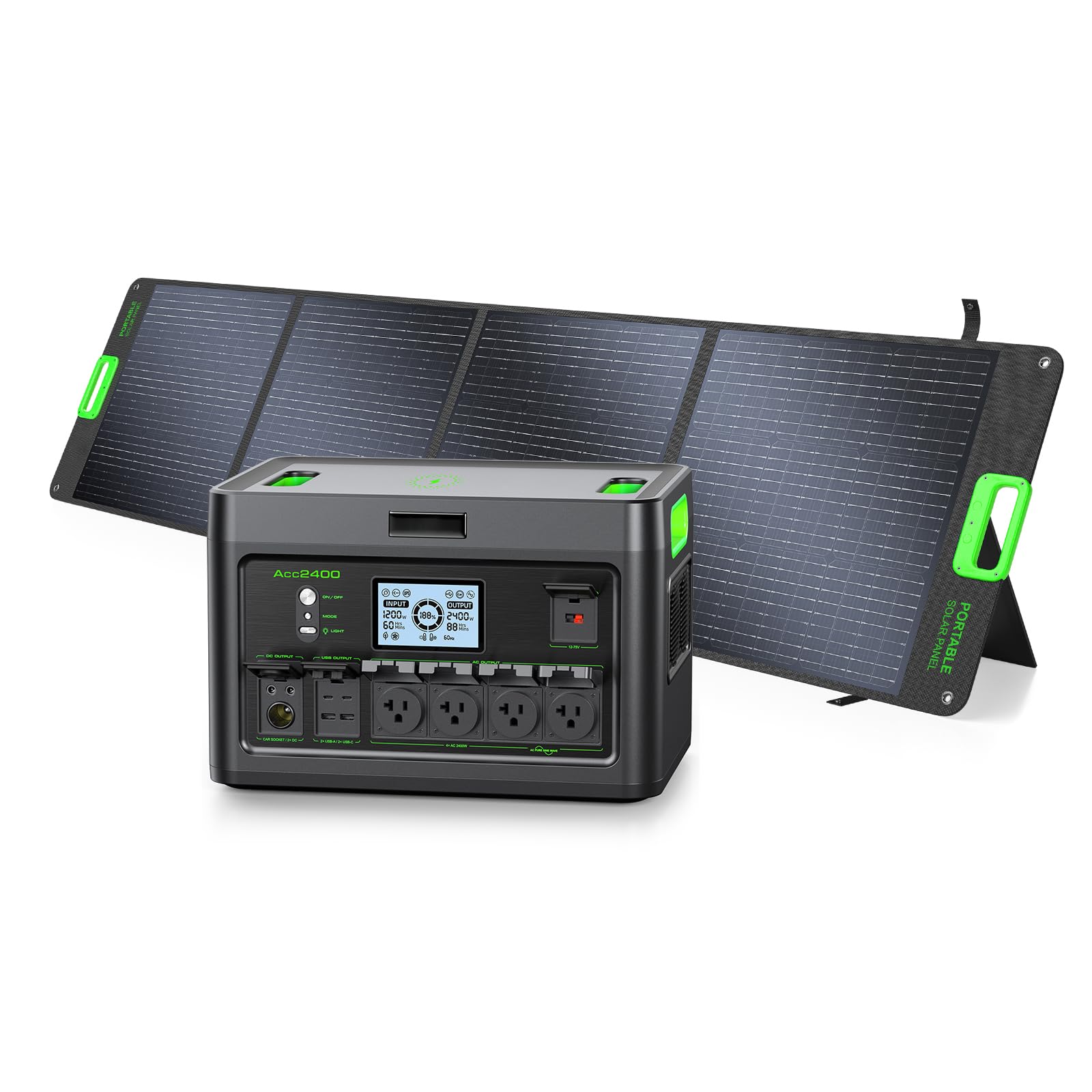 2400W Portable Power Station with 200W Foldable Solar Panel