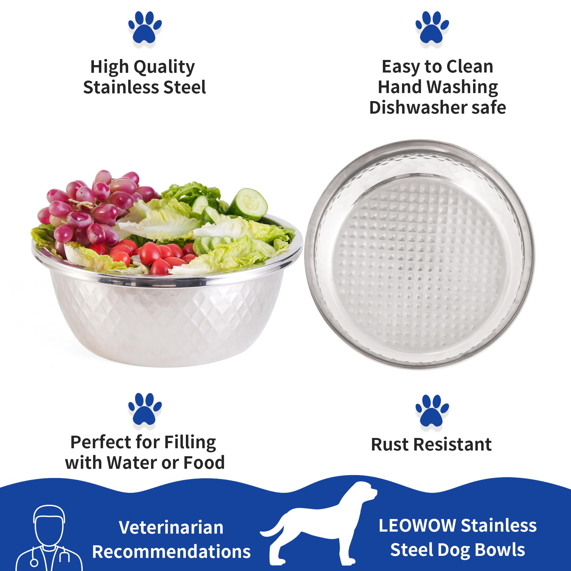 Lot de 2 grandes gamelles pour chien en acier inoxydable, 4,989,5 g/24 tasses/1,3 gallon - Gamelle en acier inoxydable avec grande capacité pour chiens géants