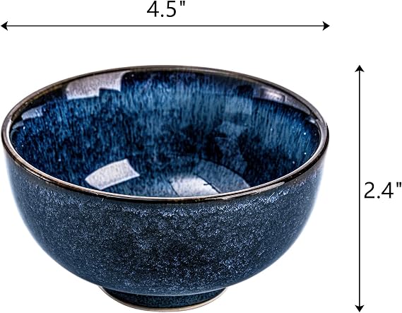 ZEAYEA Set of 8 Ceramic Bowls, 10 oz Small Dessert Appetizer Serving Bowls, 4.5 Inch Glazed Blue Bowl for Rice, Fruit, Pasta, Salad, Oatmeal, Noodle, Dishwasher Safe