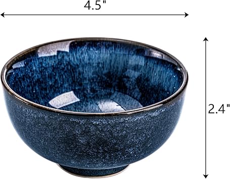 ZEAYEA Set of 8 Ceramic Bowls, 10 oz Small Dessert Appetizer Serving Bowls, 4.5 Inch Glazed Blue Bowl for Rice, Fruit, Pasta, Salad, Oatmeal, Noodle, Dishwasher Safe