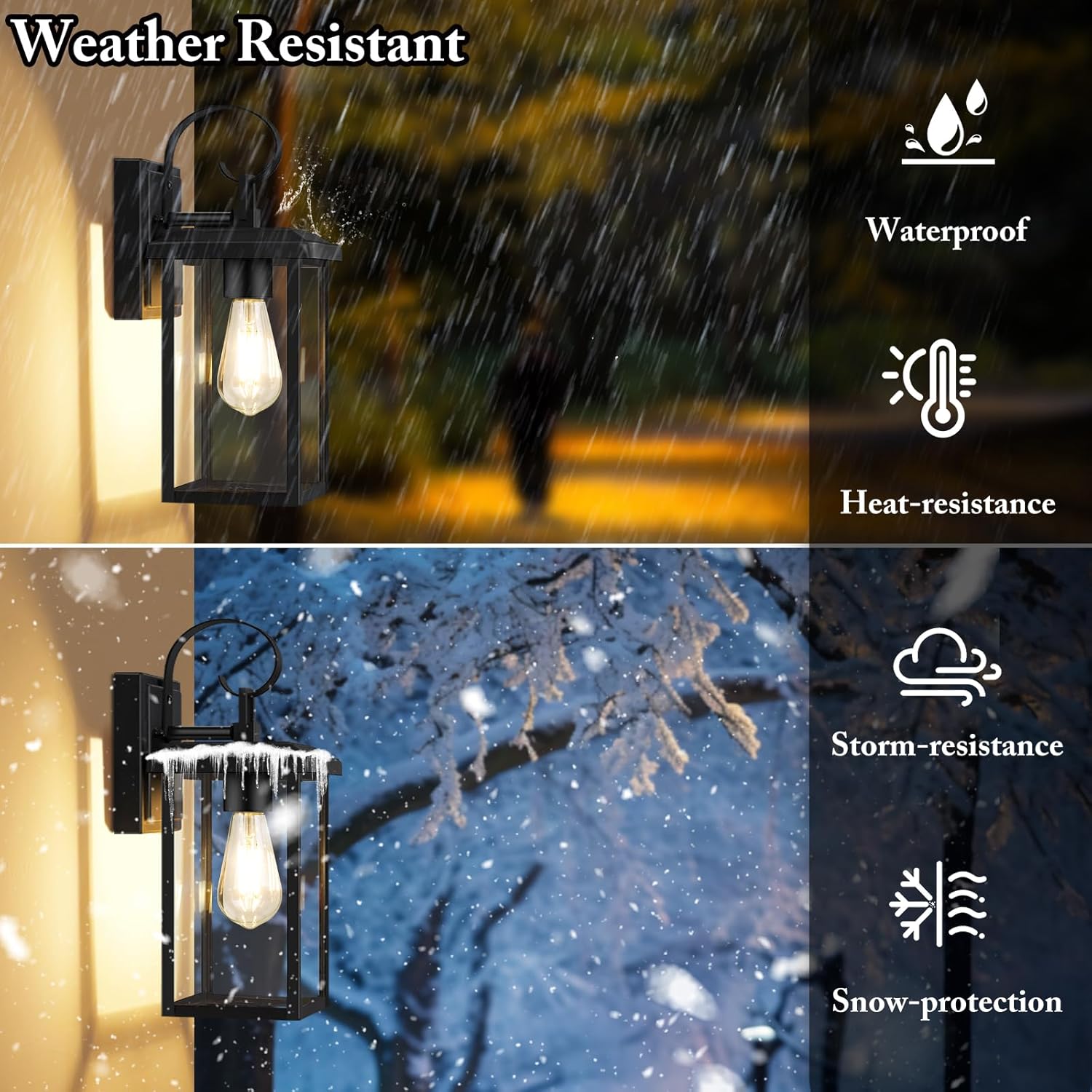 beslowe 2-pack outdoor wall light fixtures, 15" exterior lighting fixtures wall mount, waterproof porch lights outdoor wall sconces lanterns, modern outside lights for house front door garage, black matte black 15" (2-pack)