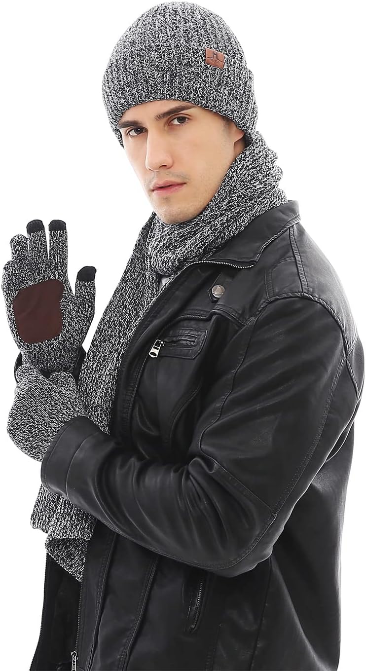 Winter Beanie Hat Scarf Touch Screen Driving Gloves 3 in 1 Set for Men Women Ribbed Knit