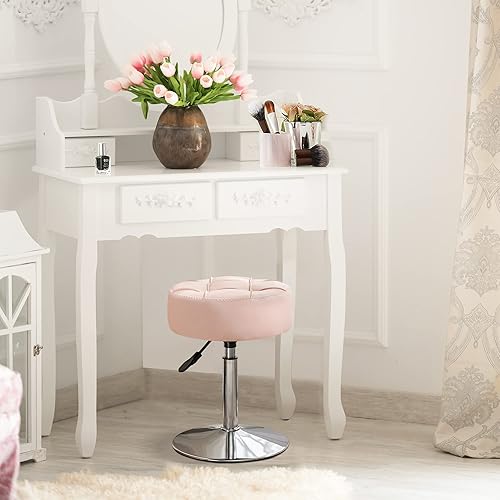 Miniatura 3 de LUE BONA Taburete de tocador ajustable, silla giratoria de 360 para sala de maquillaje, taburete rosa para tocador, pequeños taburetes de tocador de