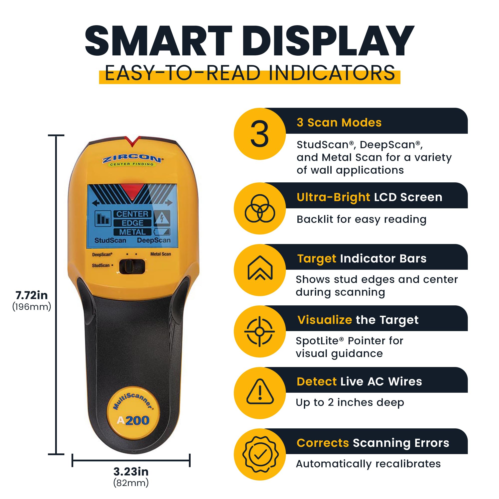 Zircon MultiScanner A200 Stud Finder - Metal & Wire Detection -3