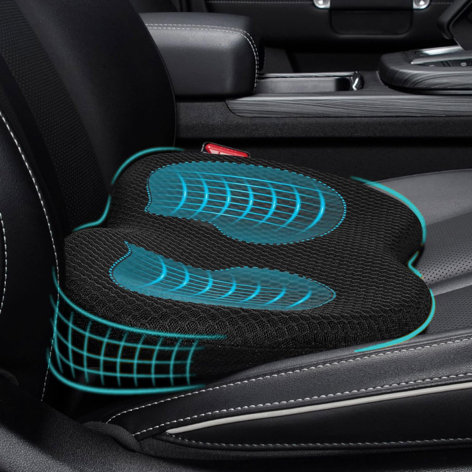 Cuscino per Sedile Auto, Cuscino del Sedile a Cuneo, Cuscino Universale Memory Foam Schiena per Auto, Cuscino Lombare Auto Lavabile traspirante,Per Auto, Furgoni e Camion Nero