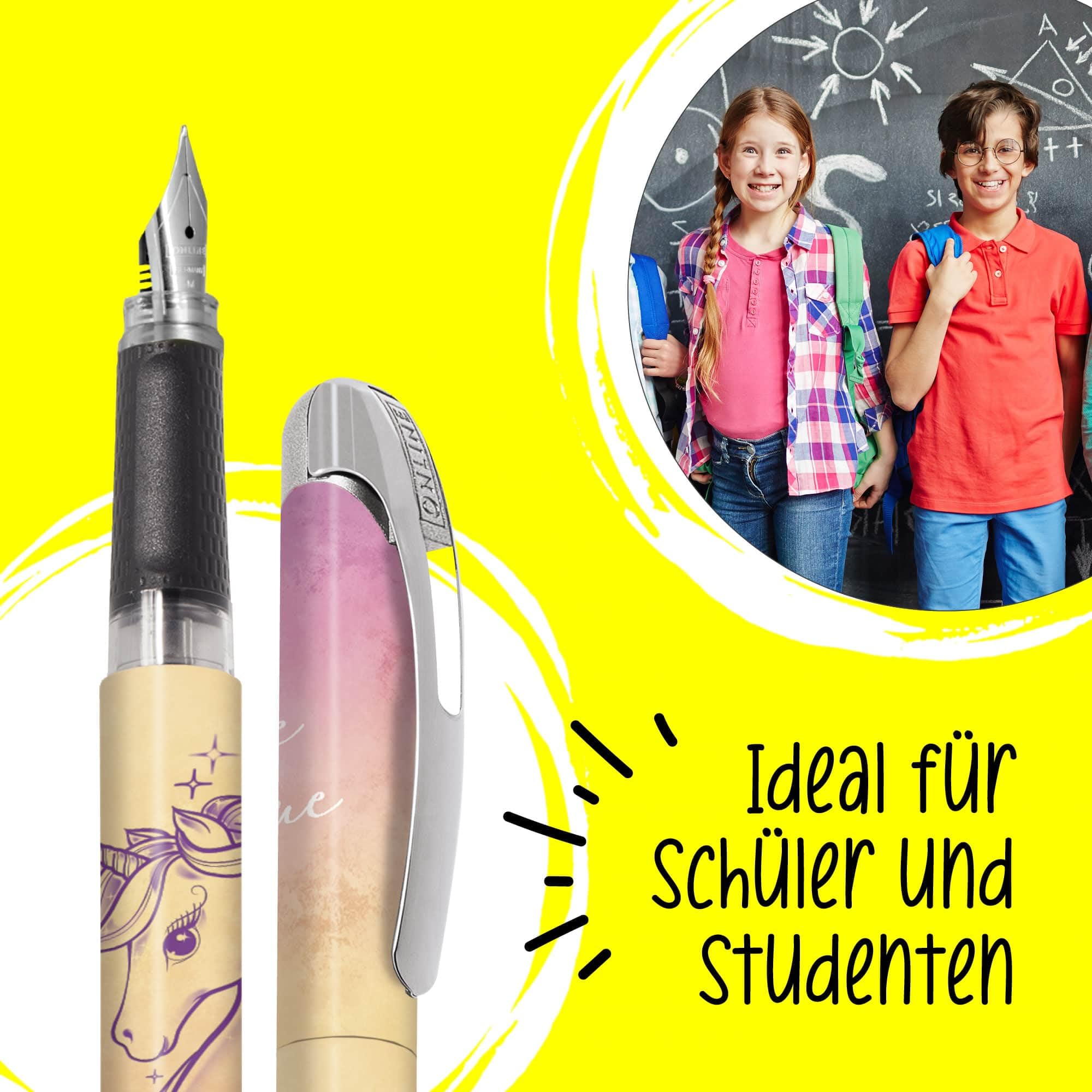 ONLINE Vulpen College Metallic Rose, Inktvulpen voor rechtshandigen, ergonomische handgreep, hoogwaardige iridium-veer medium, standaard inktpatronen, incl. combicartridge blauw, geschikt voor mensen
