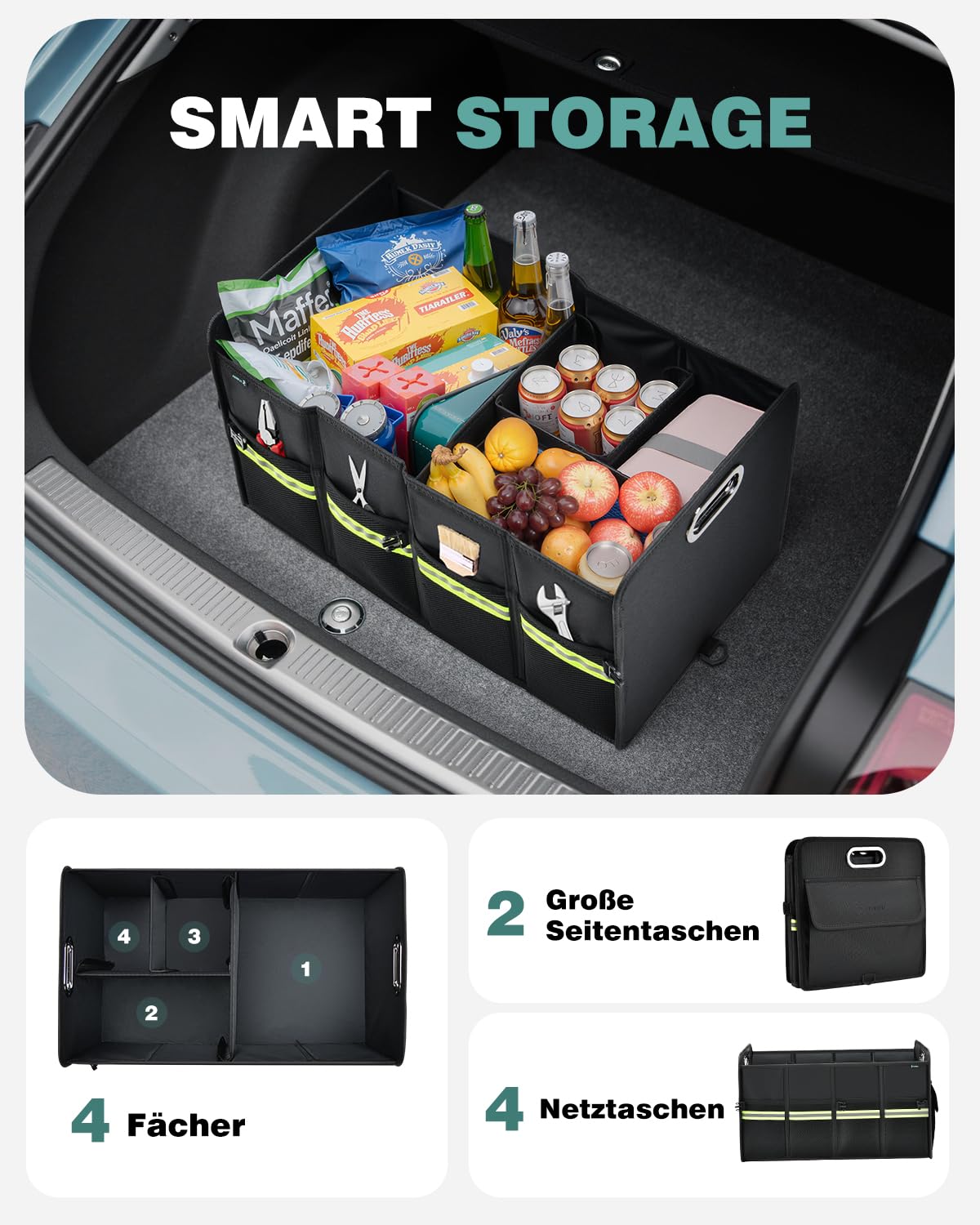 FLORICH Organizador Maletero Coche con Compartimentos Bolsa Plegable para Maletero de Primera Calidad Resistente Antideslizante Impermeable con Varios Compartimentos para SUV, Camionetas, Jeeps
