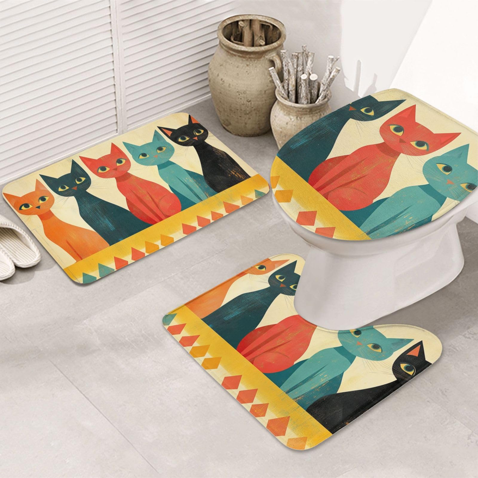 Alfombras de baño de microfibra para decorar aseos familiares con motivos de gatos
