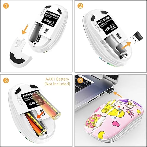 Miniatura 6 de Ratón inalámbrico con nano receptor para PC, portátil, portátil, computadora, MacBook, menos ruido, ratones ópticos móviles portátiles (flor).