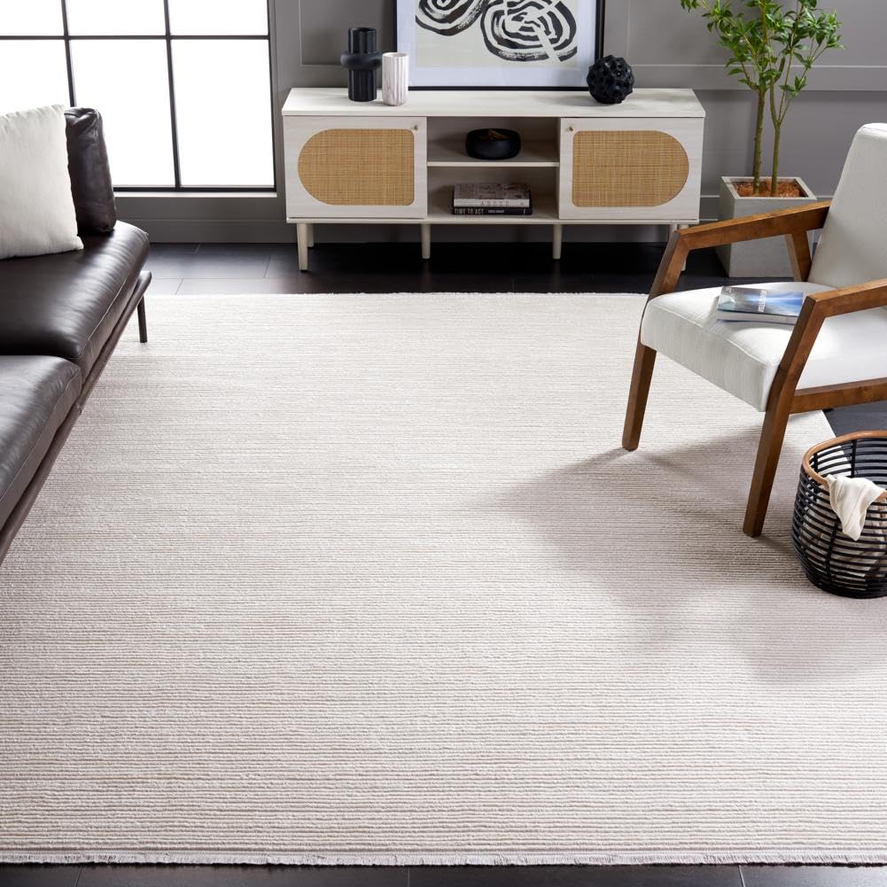 SAFAVIEH Whisper Collection Area Rug - 9' x 12', Ivory, Modern Design, Ideal for High Traffic Areas in Living Room, Bedroom & Dining Room (WHS565A-9)