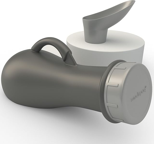 Medipaq Leakproof Unisex Portable Urinal Toilet - Urine Bottle with Female Urinal Attachment - Male Urinal Bottle - Wee Bottle for She/He - Travel Urinal - Pee Bottles for Men - 1x 1.2L - Silver