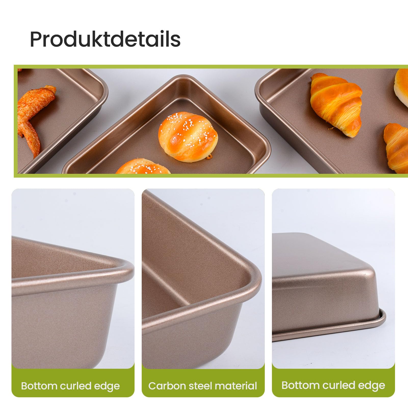 3-teiliges Edelstahl Backblech Set, Backformen Set – Nicht-toxisches Backzubehör für Ofen (Rechteckige Kuchenformen, Brownies, Lasagne) | Spülmaschinenfest & Hochwertiges Ofenzubehör (3er Set)