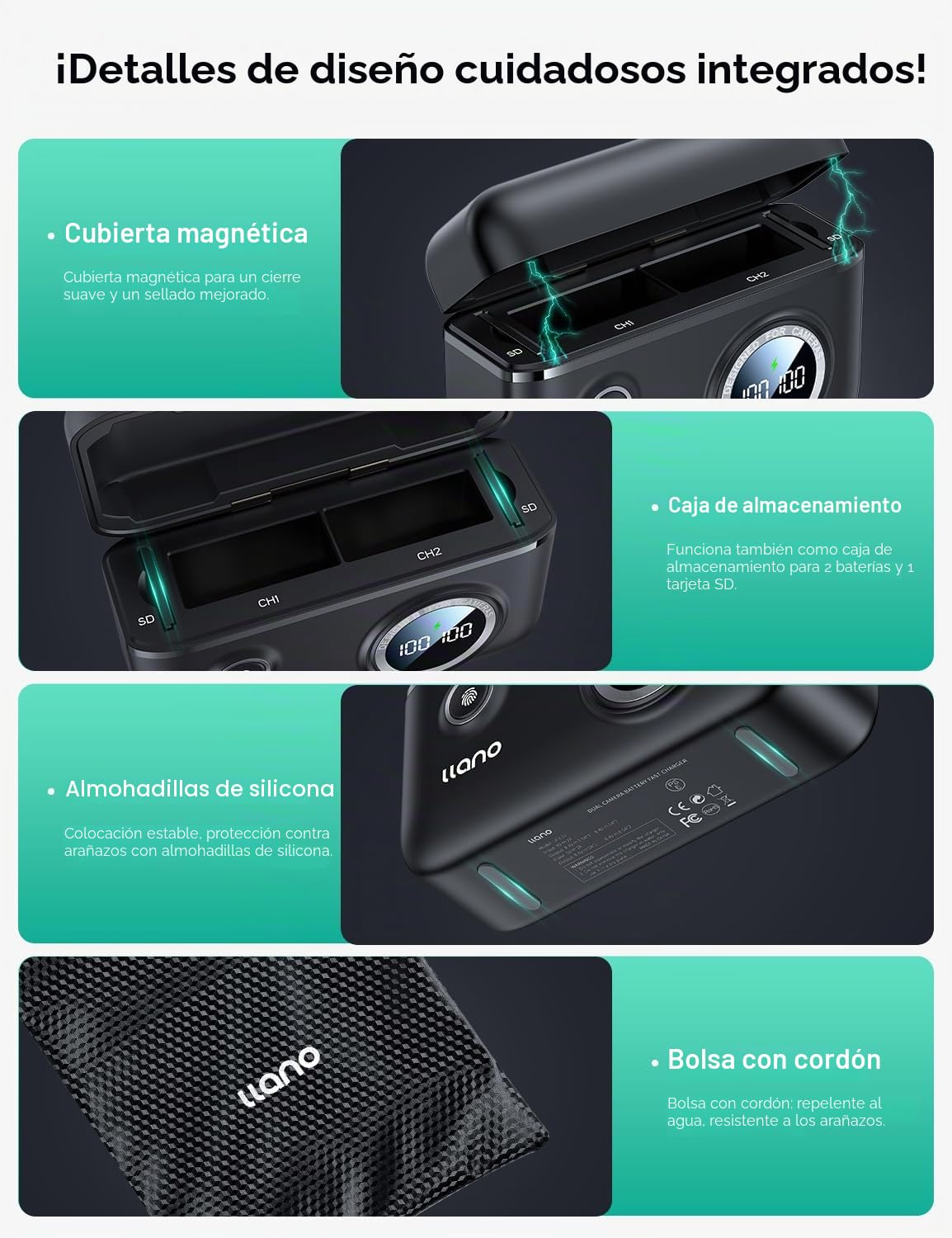 llano Batería NP-W126S y Cargador, Compatible con Fujifilm X100VI, X100V, X100F, X-M5, X-T30 III, X-T50, X-T3, X-T2, X-E5, X-A7, Pantalla Digital Inteligente, Doble USB C de 18W