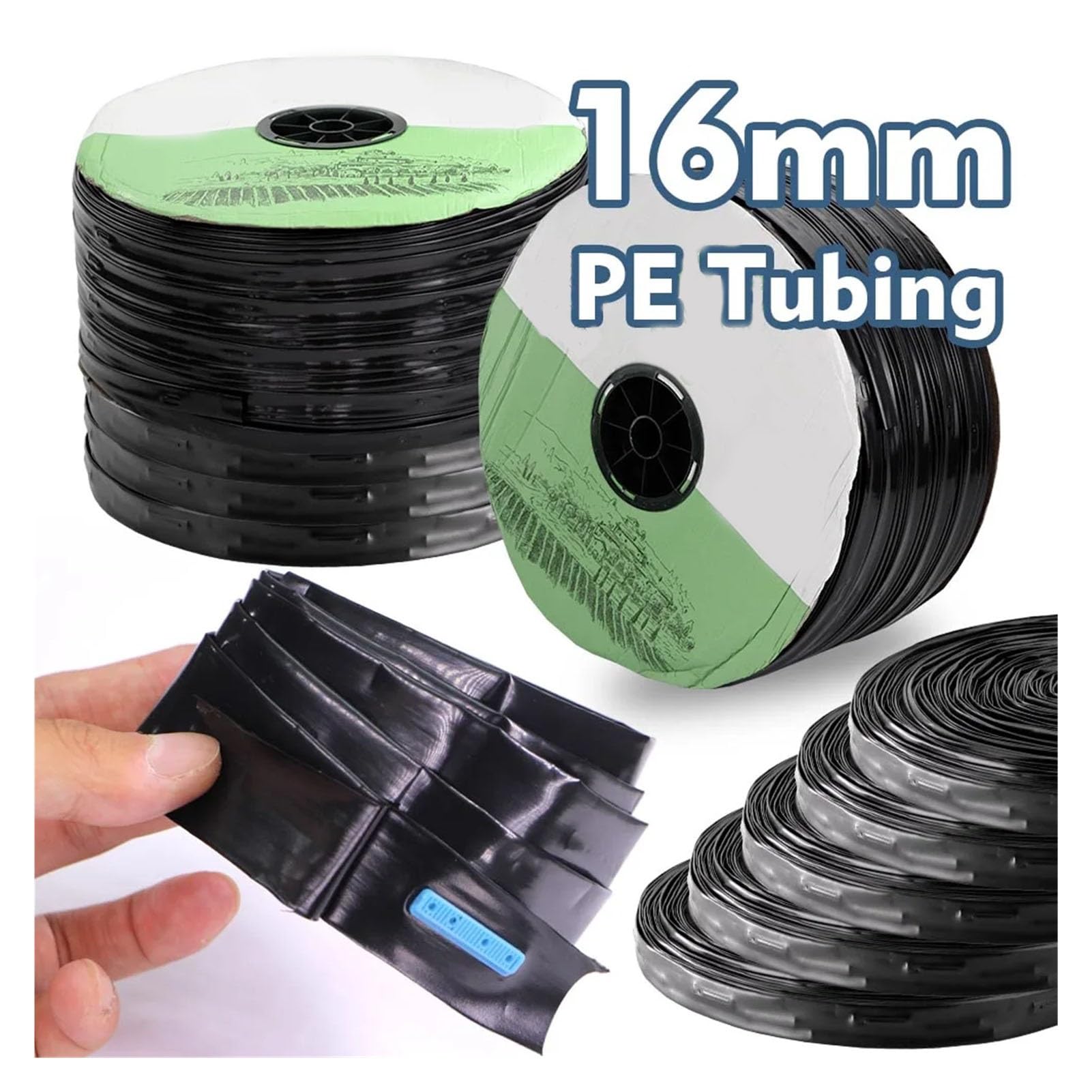 ISCBAFYX 200-10 m Taśma kroplująca 16 mm rurki PE Rozstaw 10-40 cm do podlewania szklarni ogrodowej Wąż nawadniający do nawadniania rolniczego Kroplownik 3 l/h (odstęp 15 cm, 80 m)