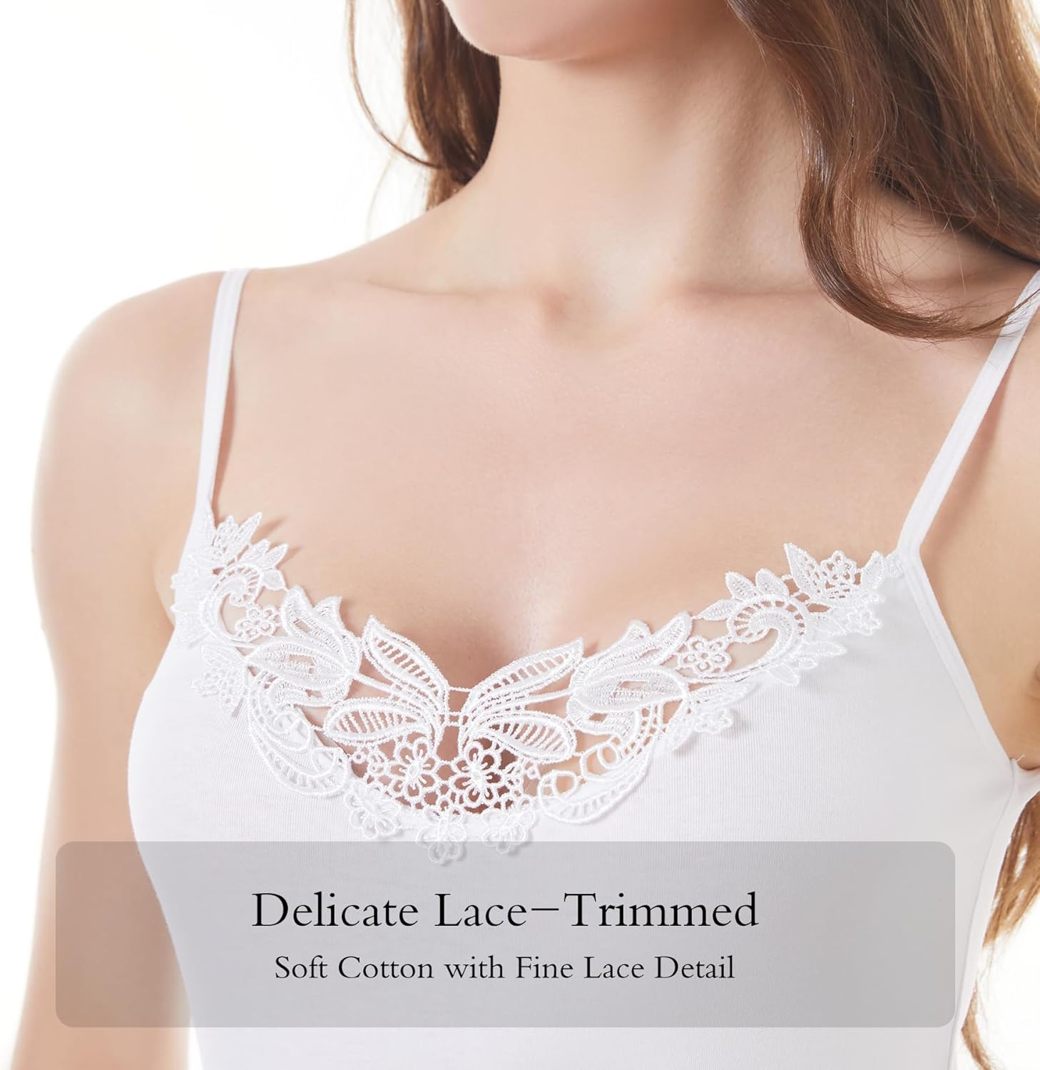 Womens Tank Top Camisoles with Premium Cotton Italian Design - Trimmed with Flower Lace on Neckline - Image 5