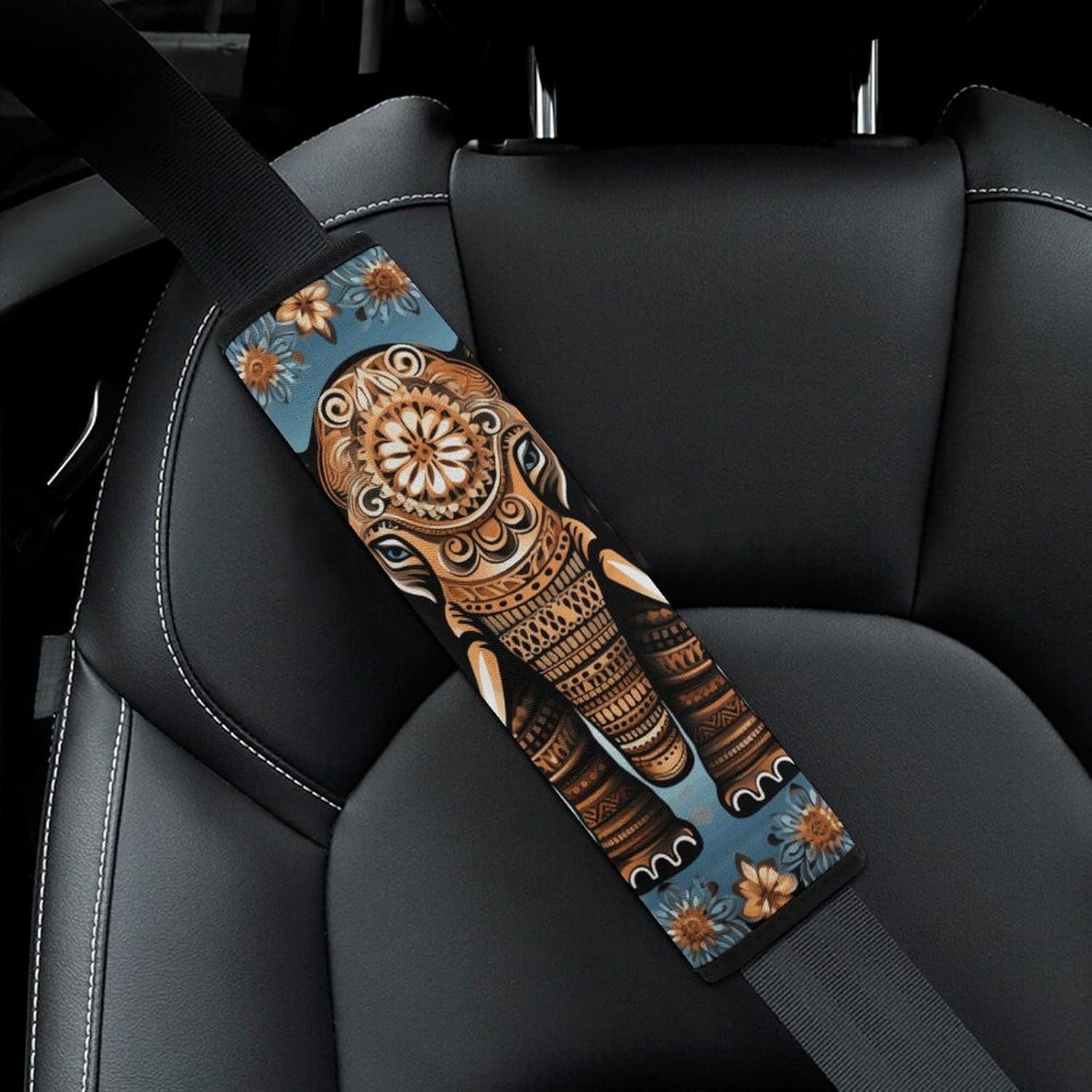 2 PCS Super Soft Car Seat Belt Pad, Cute Elephant Pattern Printed Waterproof Sweat-Absorbing Seat Belt Covers Backpack Shoulder Pad for All Car Seats Baby Strollers
