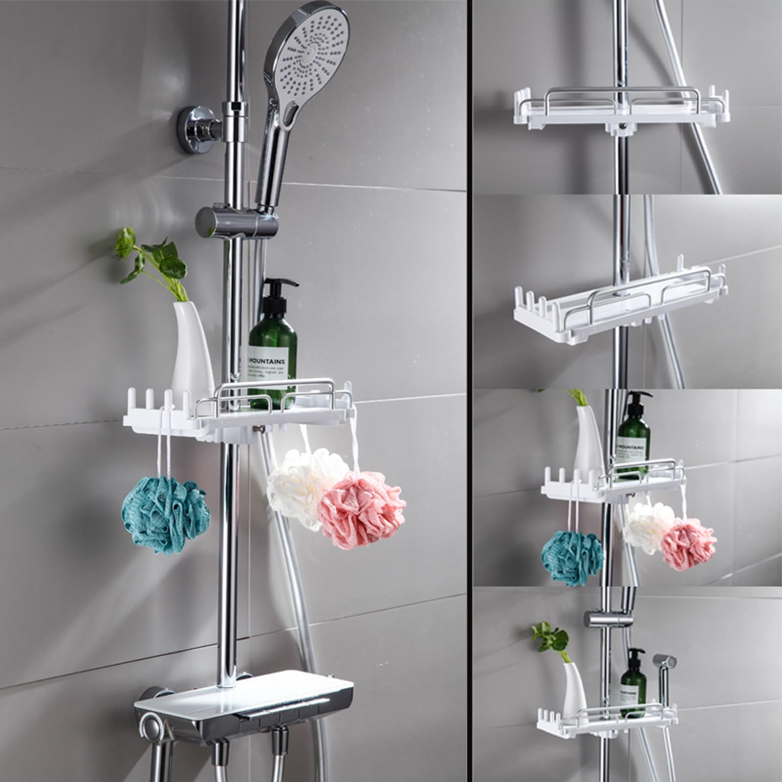 Set 4 Piezas Estantería Baño Sin Taladro - Estante Ducha, Jabonera, Portacepillos Y Ganchos Adhesivos