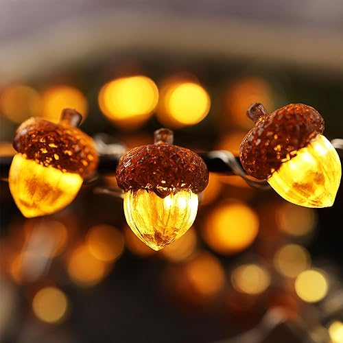 Guirnalda de luces decorativas de bellota de otoño, decoración de guirnalda de otoño, con enchufe USB o funciona con pilas, 30 LED, 10 pies,