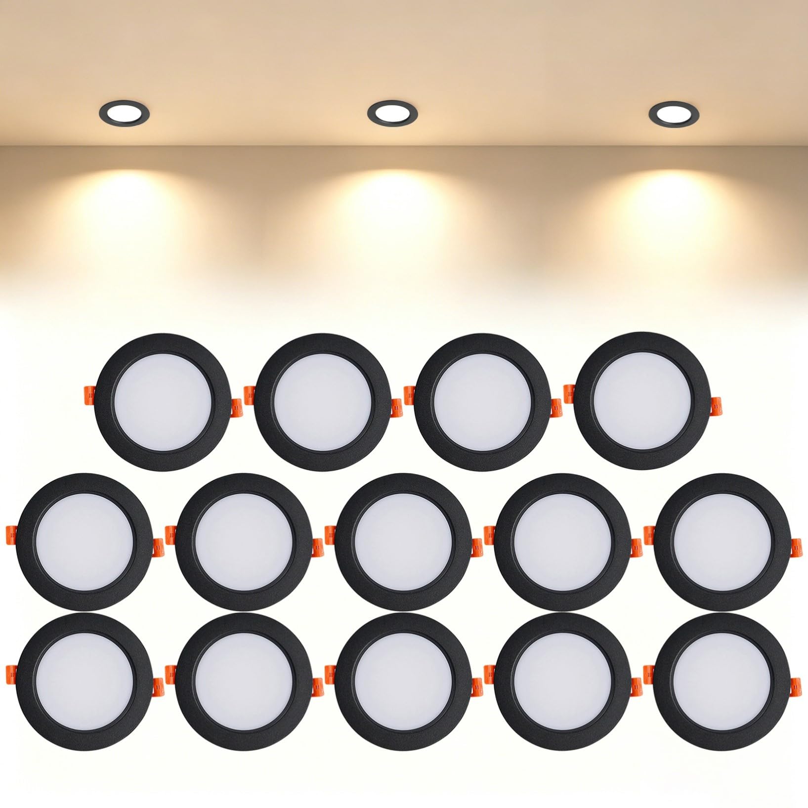VOGHMOLD 12W Ultra Slim LED Downlight Recessed Ceiling Light 4 inch, 3000K Spot Lights Black Aluminum Trim, Cut Φ110-130mm, AC110-240V Panel Lighting for Office Hallway Closet, 14 Pack