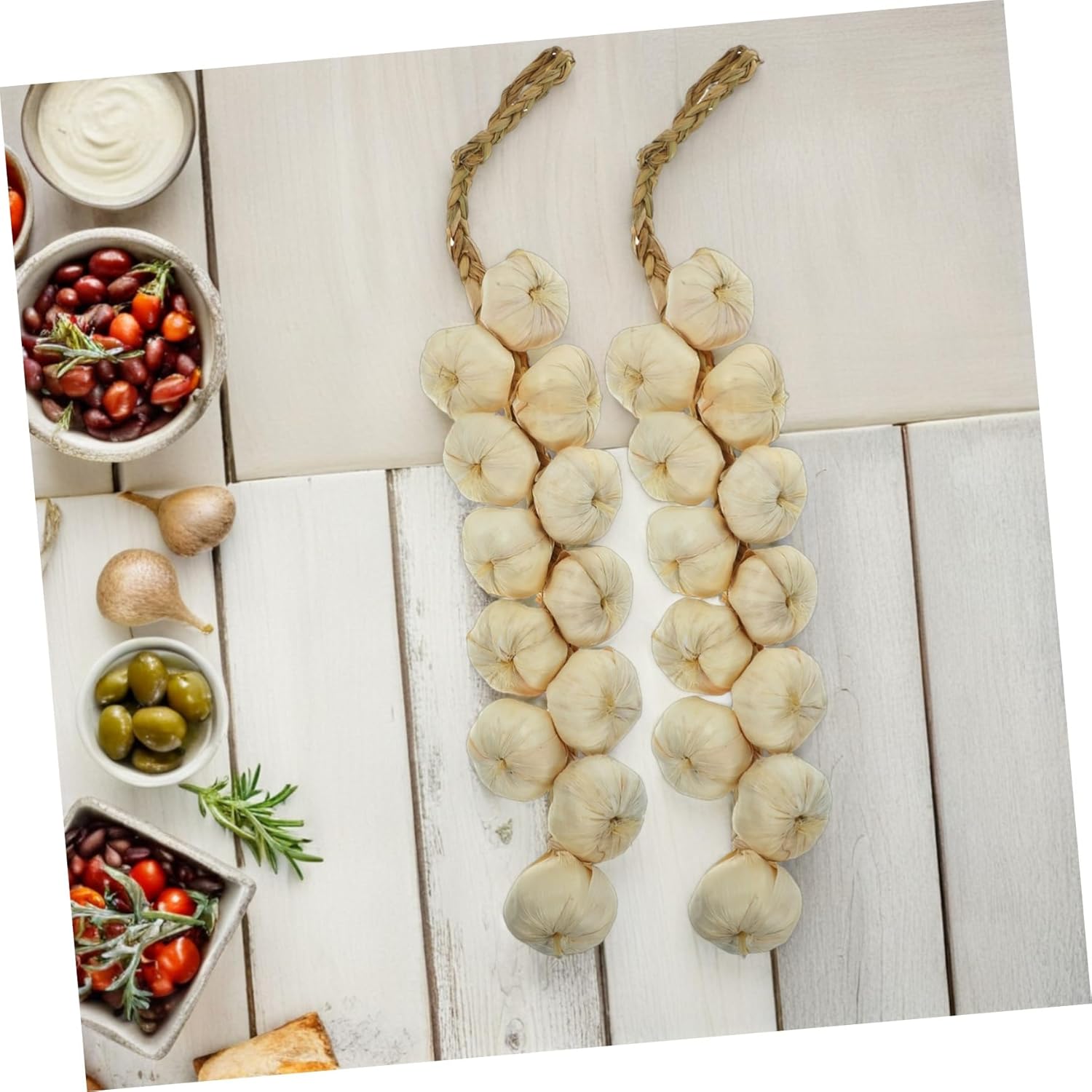 2pcs Artificial Garlic String Fake Garlic Hanging Garlic Decor Simulation Vegetable Decorative Garlic String Photography Props (White)