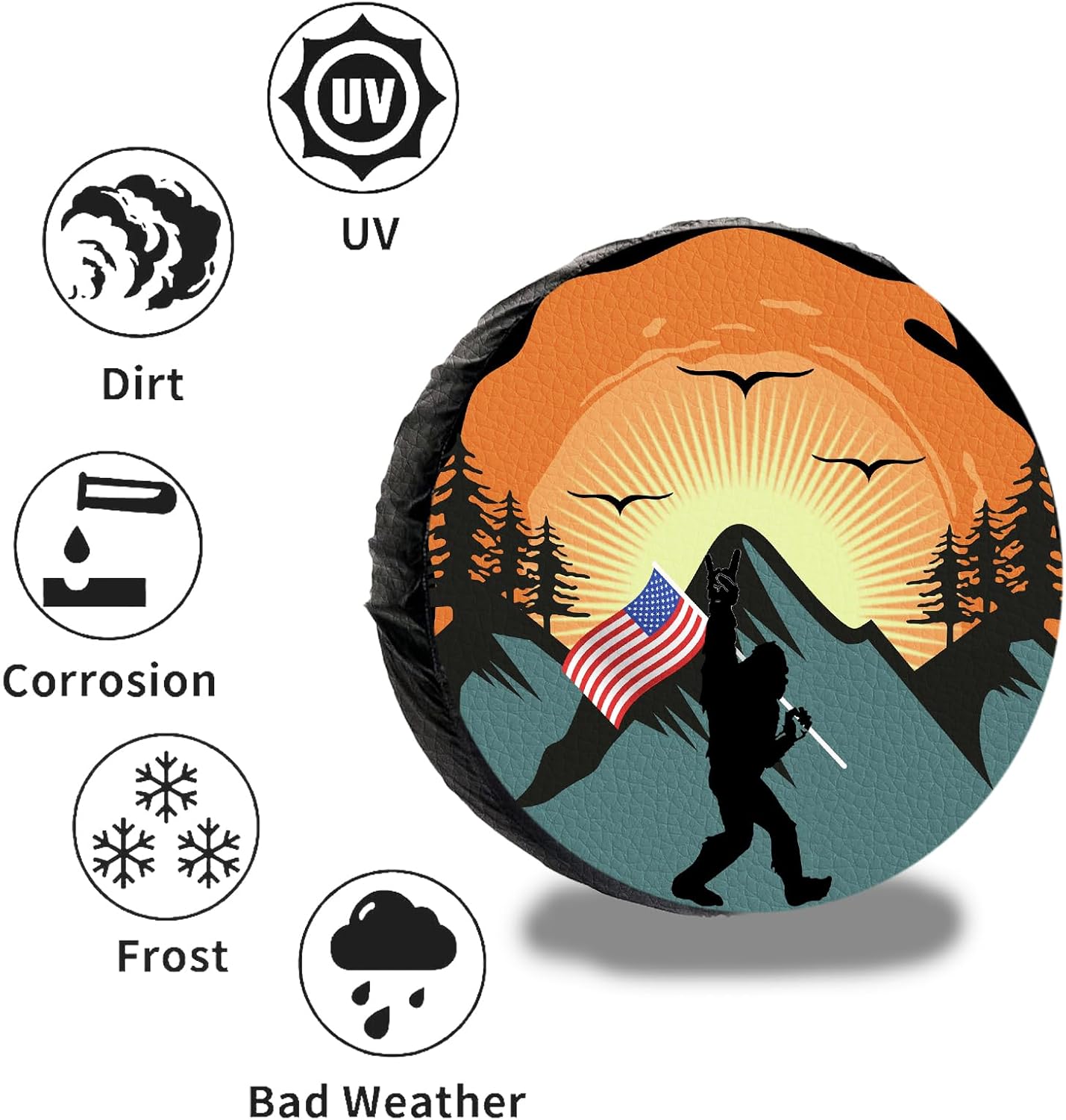 Spare Tire Cover for RV Trailer,Waterproof Leather American Flag Spare Tire Cover Protectors,Fit for Jeep Wrangler RV,SUV, Truck Travel Trailer Tires 14" 15" 16" 17"