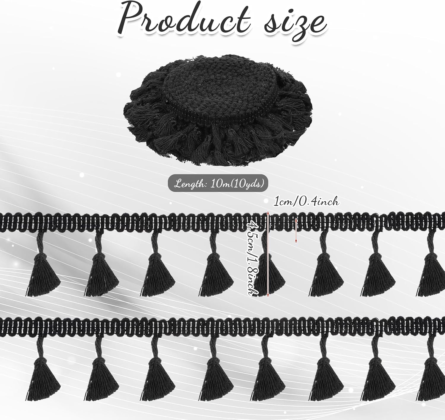 Black 10 Yards Tassel Trim, Mini Fringe Sewing Trim Embellishments Vintage Braid Curtain Tassels Sewing Trims for Home Hotel Curtain Pillow Blanket Lamp Shade Clothing DIY Crafts Decoration
