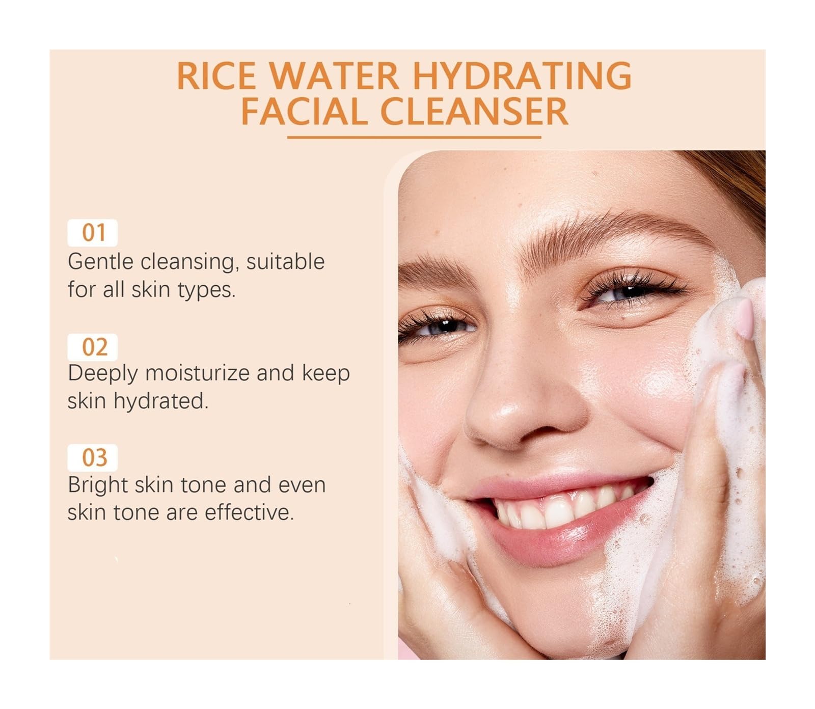 Limpiador facial de arroz de 60 ml, limpia suavemente el rostro, hidrata y calma(2pcs)