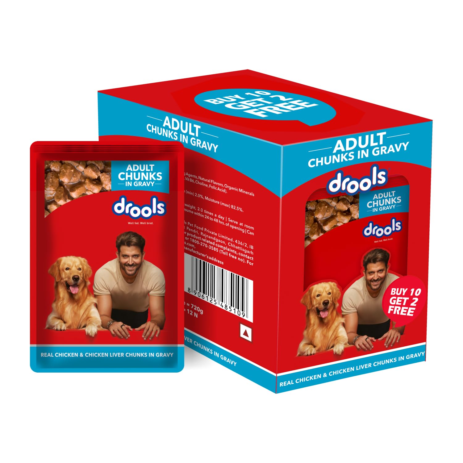 Drools Adult Wet Dog Food, Real Chicken and Chicken Liver Chunks in Gravy,10 Pouches + 2 Pouches Free (12 x 60g) Drools Adult Wet Dog Food, Real Chicken and Chicken Liver Chunks in Gravy,10 Pouches + 2 Pouches Free (12 x 60g)