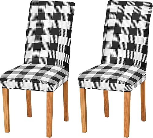 xigua Buffalo - Juego de 2 fundas elásticas para sillas de comedor a cuadros, extraíbles y lavables, fundas protectoras para sillas de comedor,