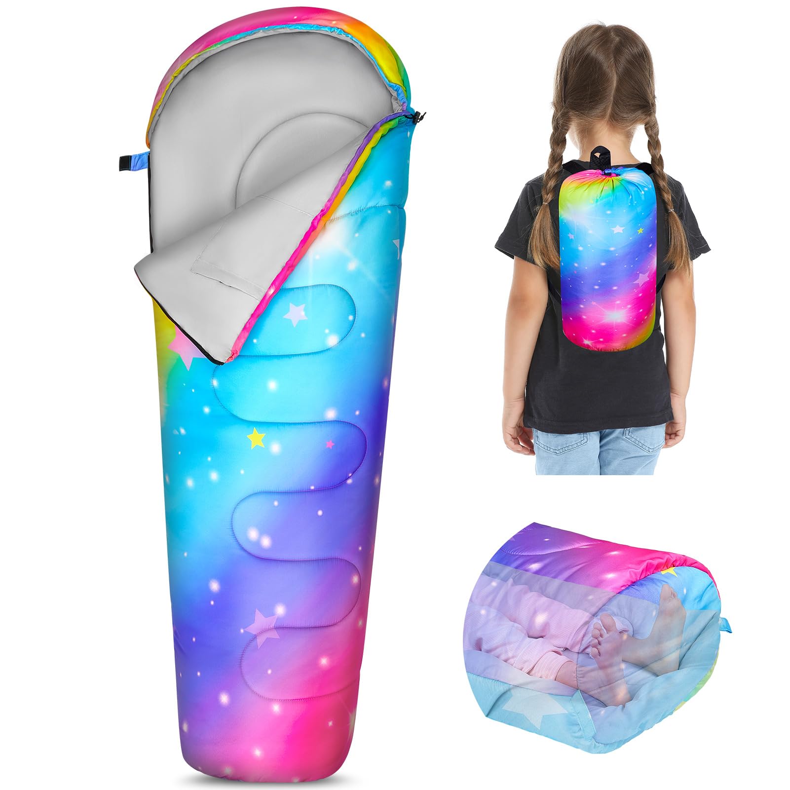 FIOBEE Kids Sleeping Bag for Girls Boys 3 Season Warm & Cool Weather Youth Camping Sleeping Bags with Backpacking Bag Waterproof for Traveling Hiking