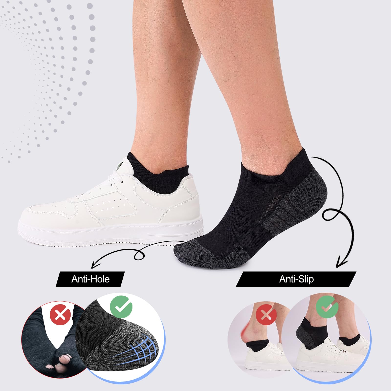 Effeet 10 Paia Calzini Corti Uomo Donna - Calze Corte Traspiranti - Cotone Sportivi Unisex, Nero Bianco Grigio