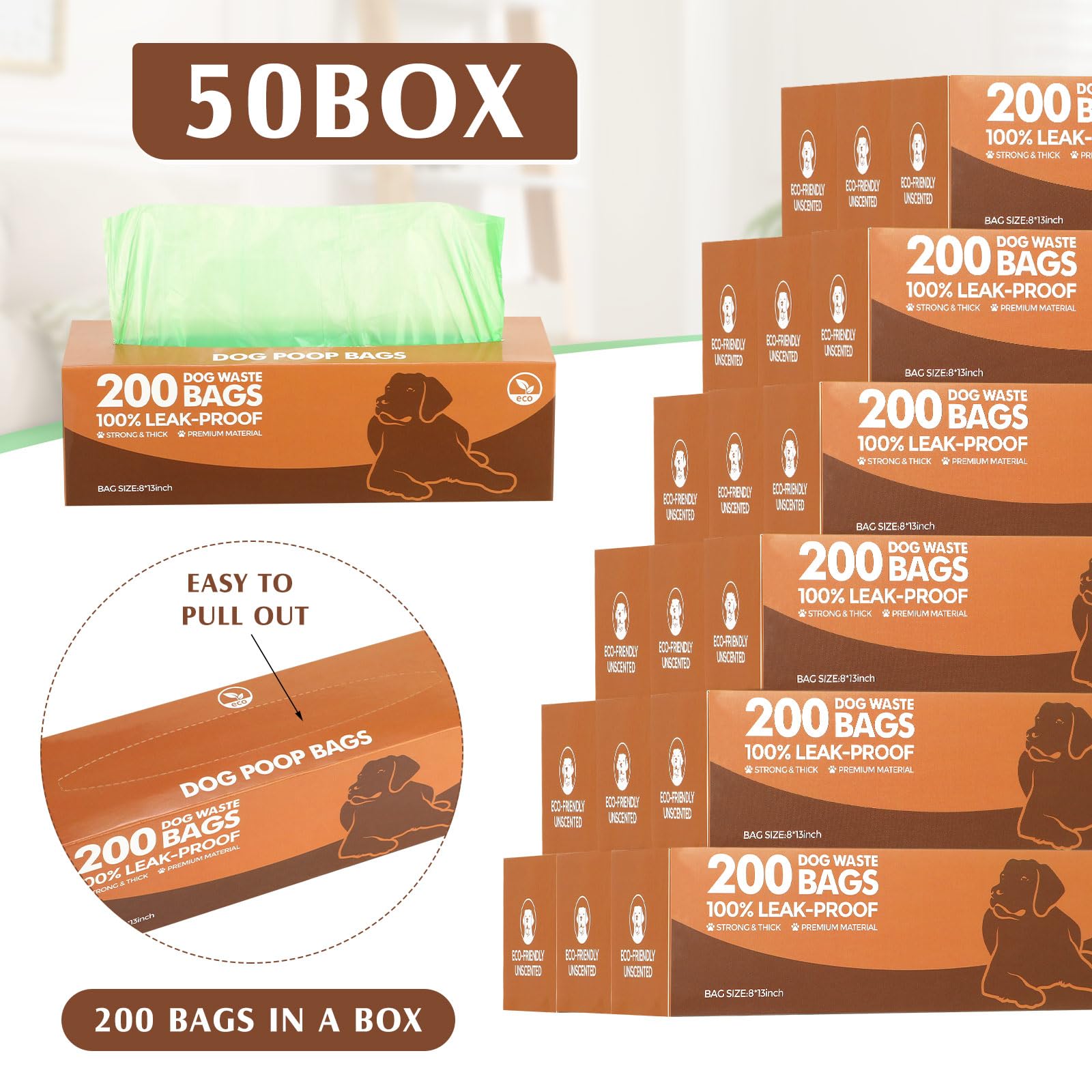 50 rollos de bolsas de basura para perros, 10000 unidades, bolsas de basura para perros, bolsas a prueba de fugas, bolsas de basura para perros, bolsas de plástico grueso para el hogar, parque, viajes