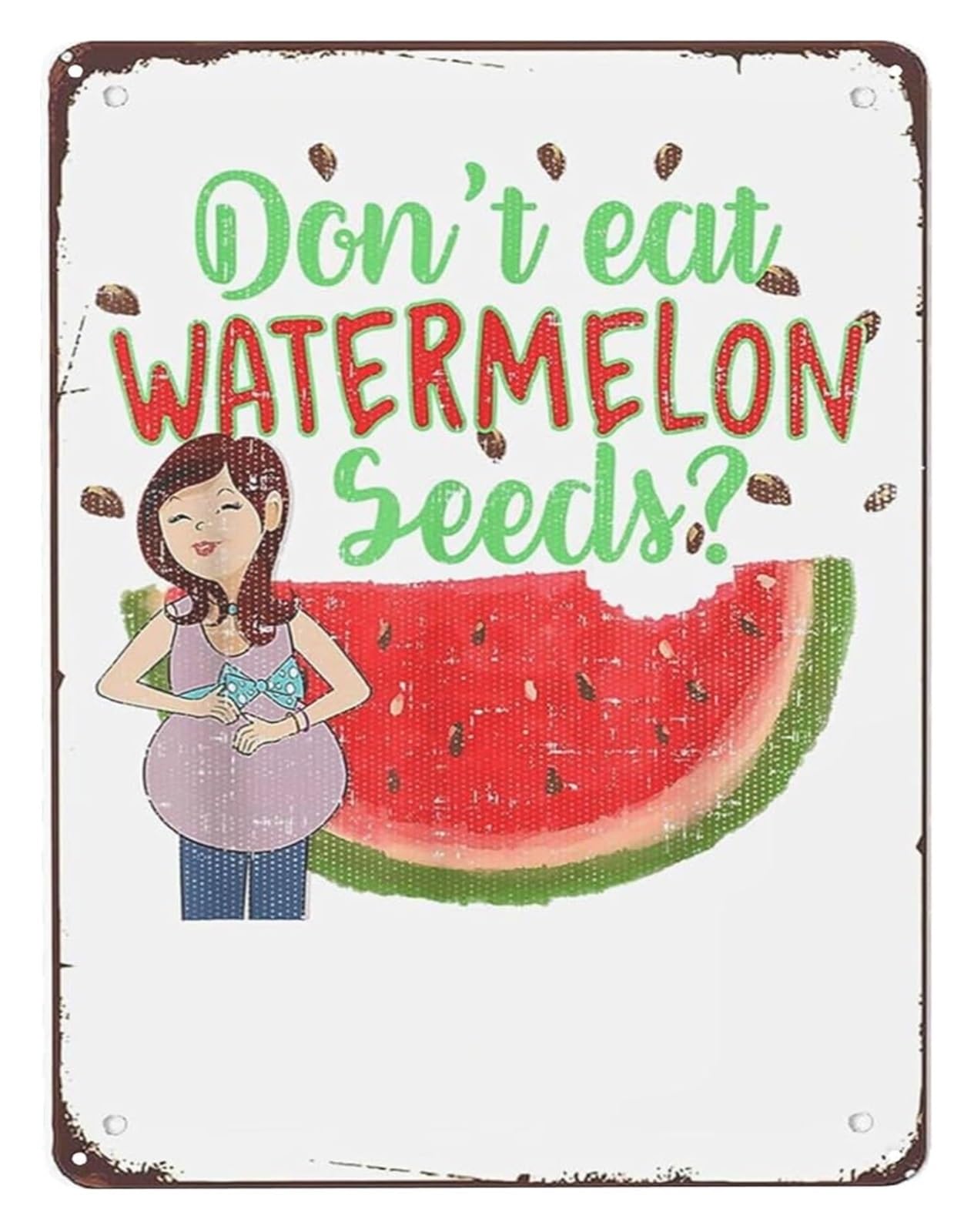 IDGTTLDF Hand Lettered Metal Sign Dont Eat Watermelon Seeds Artistic Typography Wall-Art for Eclectic Boho Farmhouse Home Decor 8 X 12 in
