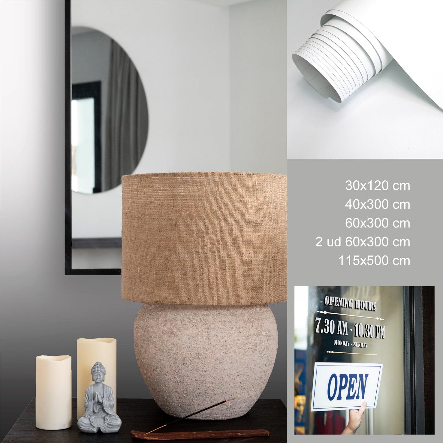 Vinyl Klej Biały Matowy 2ud 60x300cm do kuchni Meble ścienne Okna Rzemiosło Folia Wodoodporna Dekoracyjna (2ud 60x300 cm, Matowy biały)