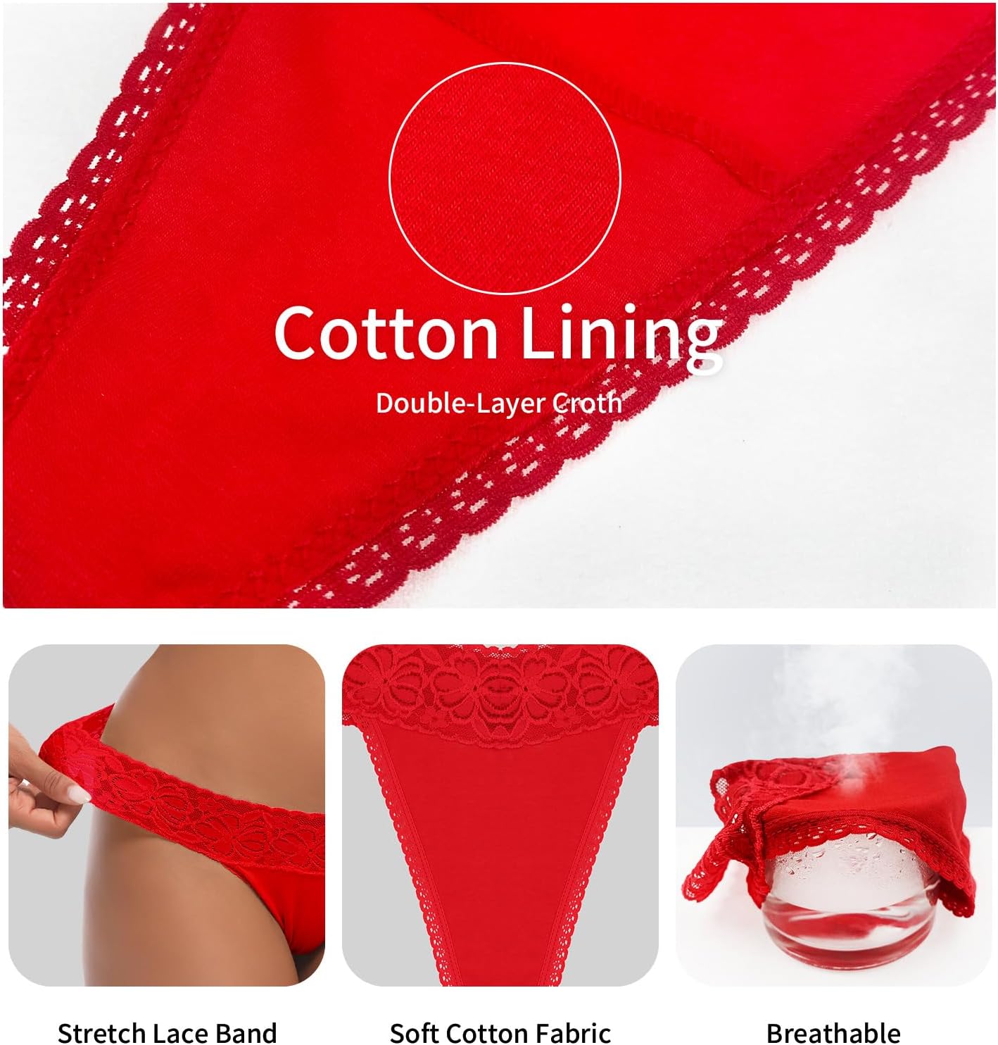 Lace Thongs For Women Plus Size Sexy Underwear Soft Panty Stretch Tangas Womens Thong Underwear Size XS-5XL Pack 6 - Image 3