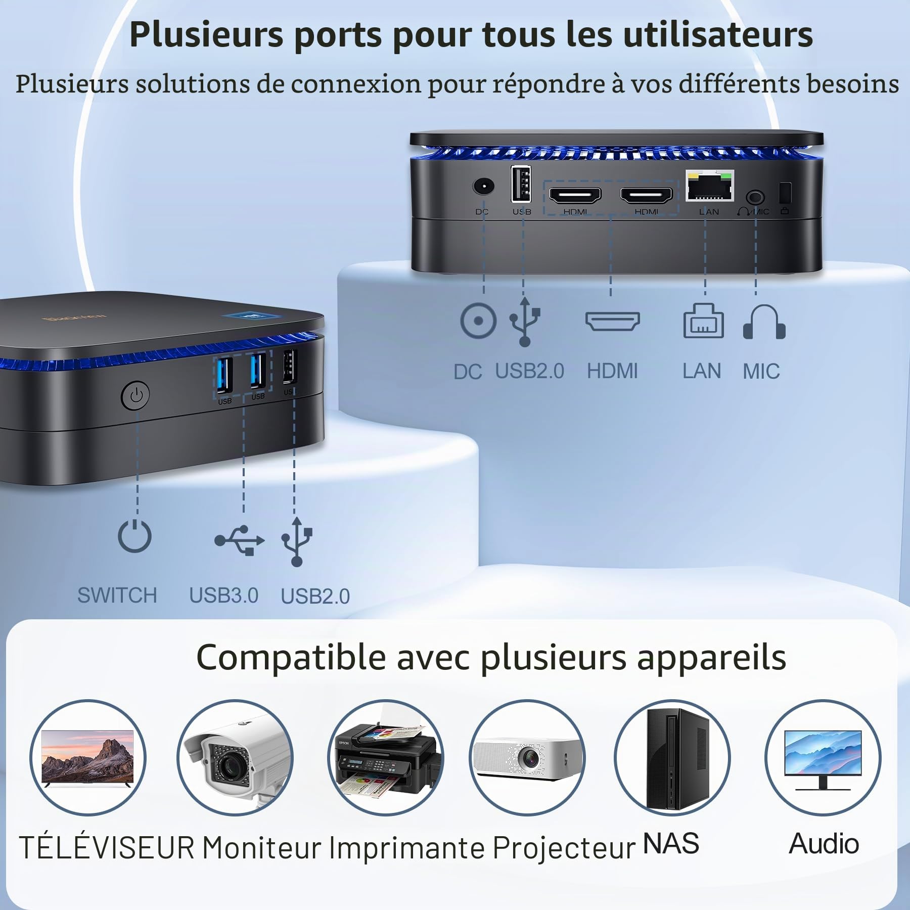 Blackview Mini PC, Intel 12e Gen N95 (jusqu'à 3.4GHz) Ordinateur W-11 Pro avec 16GB DDR4 RAM 1TB M.2 SSD, Bureau Compact, Jeu Compact, 4K HD Dual HDMI, Gigabit Ethernet, 5G WiFi (Black)