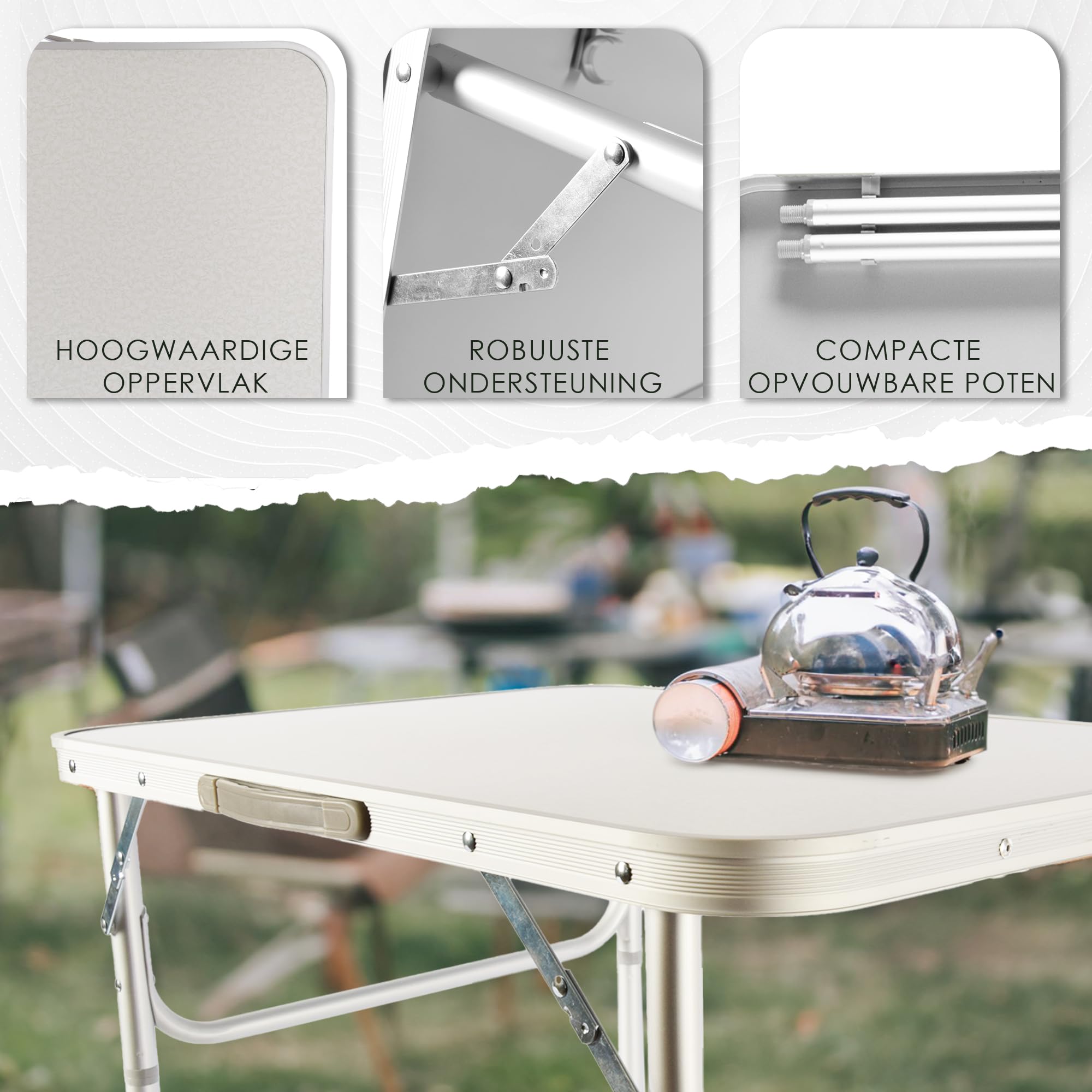 Table de jardin pliable | Aluminium et plastique résistant aux intempéries | Table pliante de camping pour 1-2 personnes | Table de camping grise avec hauteur réglable à 2 positions | Capacité de 30