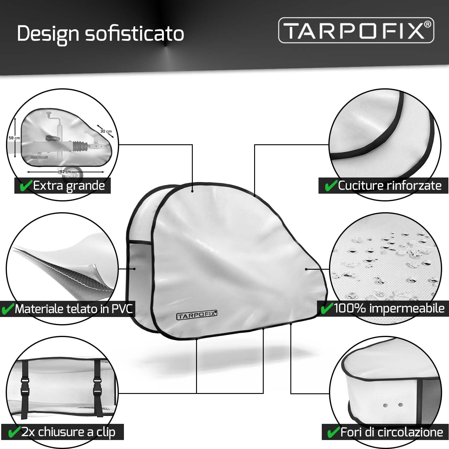 Tarpofix® Copritimone caravan in materiale telato per camion (PVC) con doppia chiusura a scatto - Copri gancio roulotte di ottima fattura per caravan e rimorchi per timone e gancio