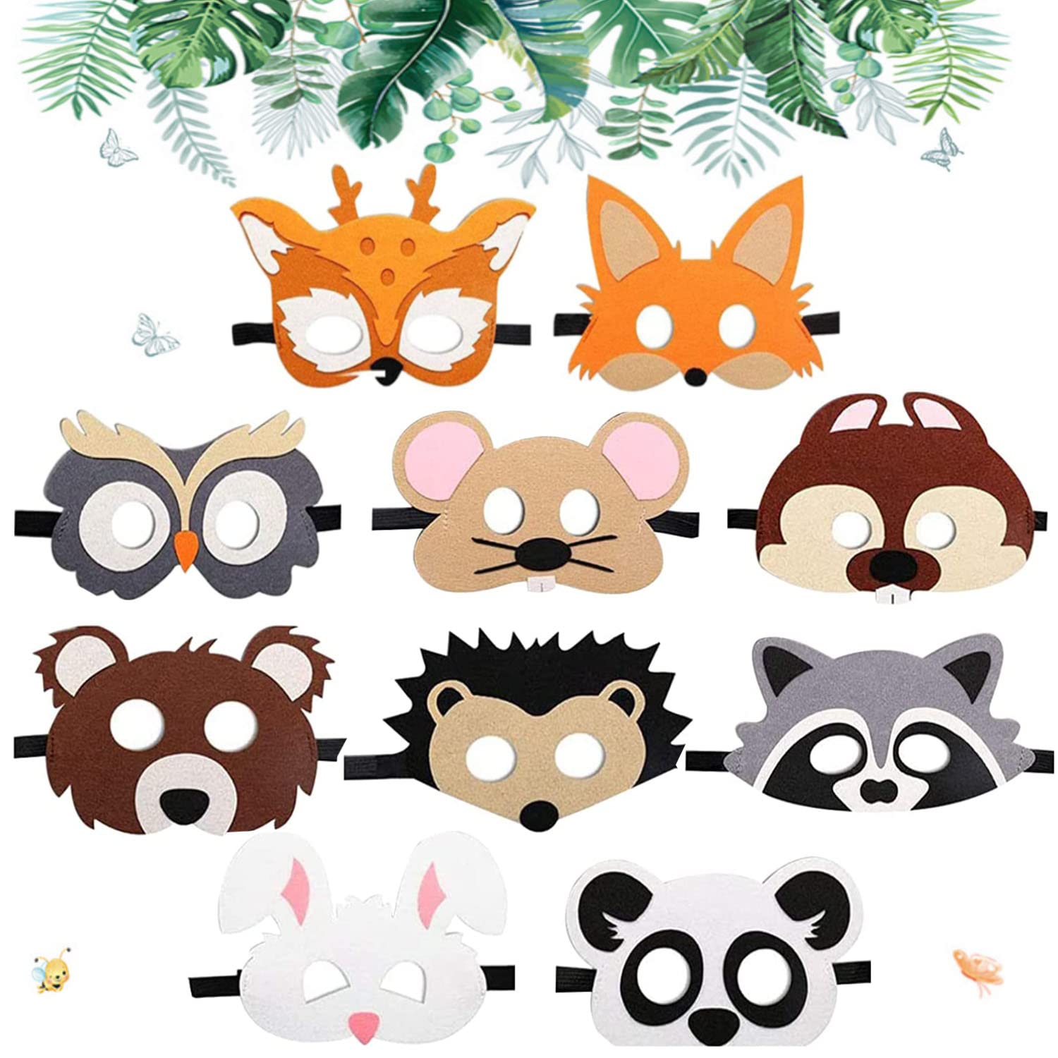 OUOQI Máscaras de Fieltro,10 Piezas Máscaras para Niños,Máscaras de Fiesta,Máscaras Paw Dog Patrol,Caretas Animales Niños,Fiesta Animal Masks con Cuerda Elástica,para Fiesta de Cumpleaños Halloween