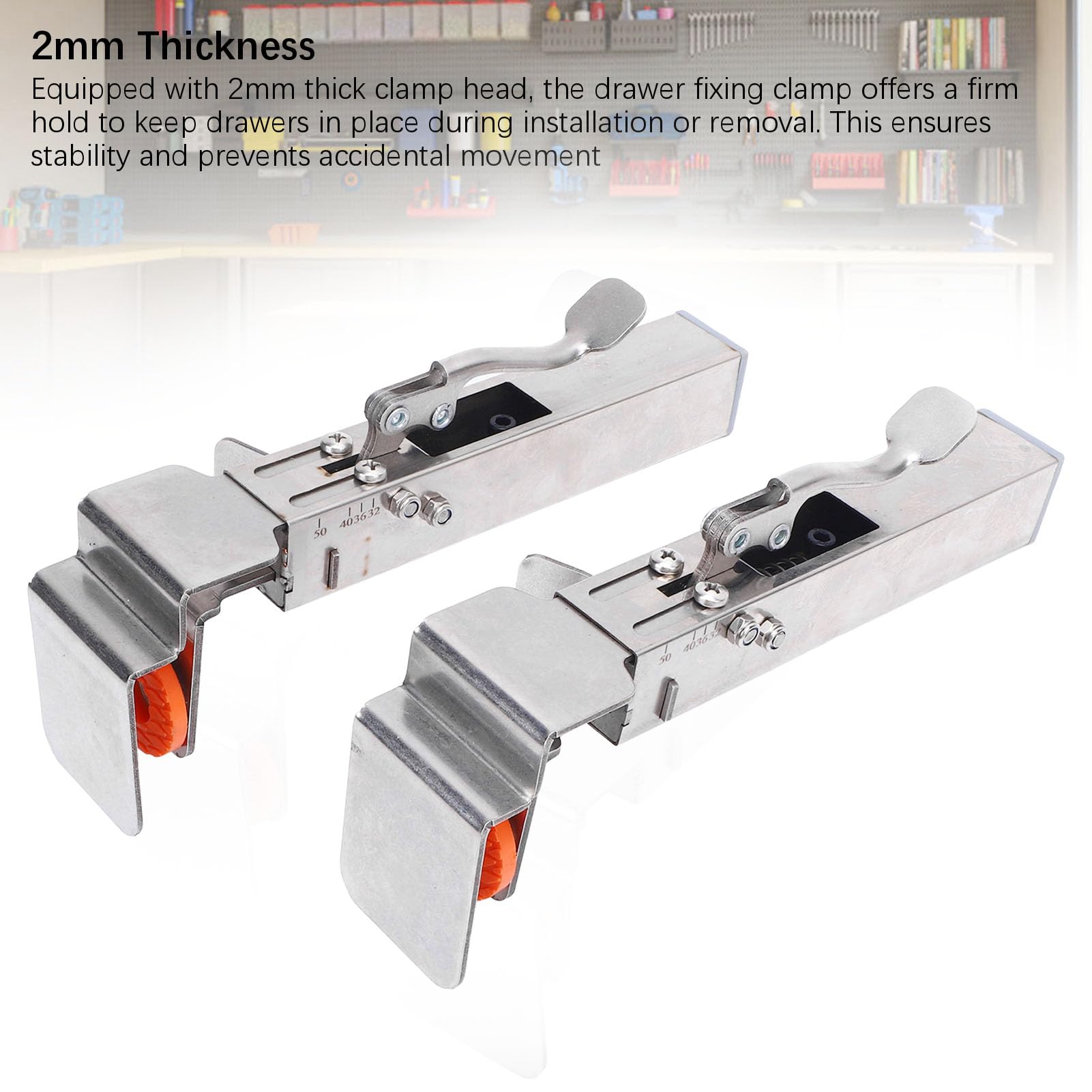 2pcs Verstellbare Schubladenfixierungsklammern mit 2 Klemmstücken Schrankschubladen -Installationsklemme